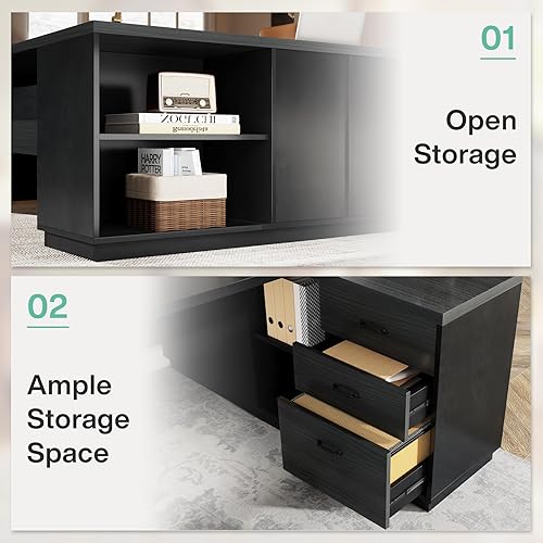 Miniatura 7 de Tribesigns Escritorio ejecutivo en forma de L de 78 pulgadas, escritorio de oficina grande y moderno con cajones y archivador lateral, muebles de