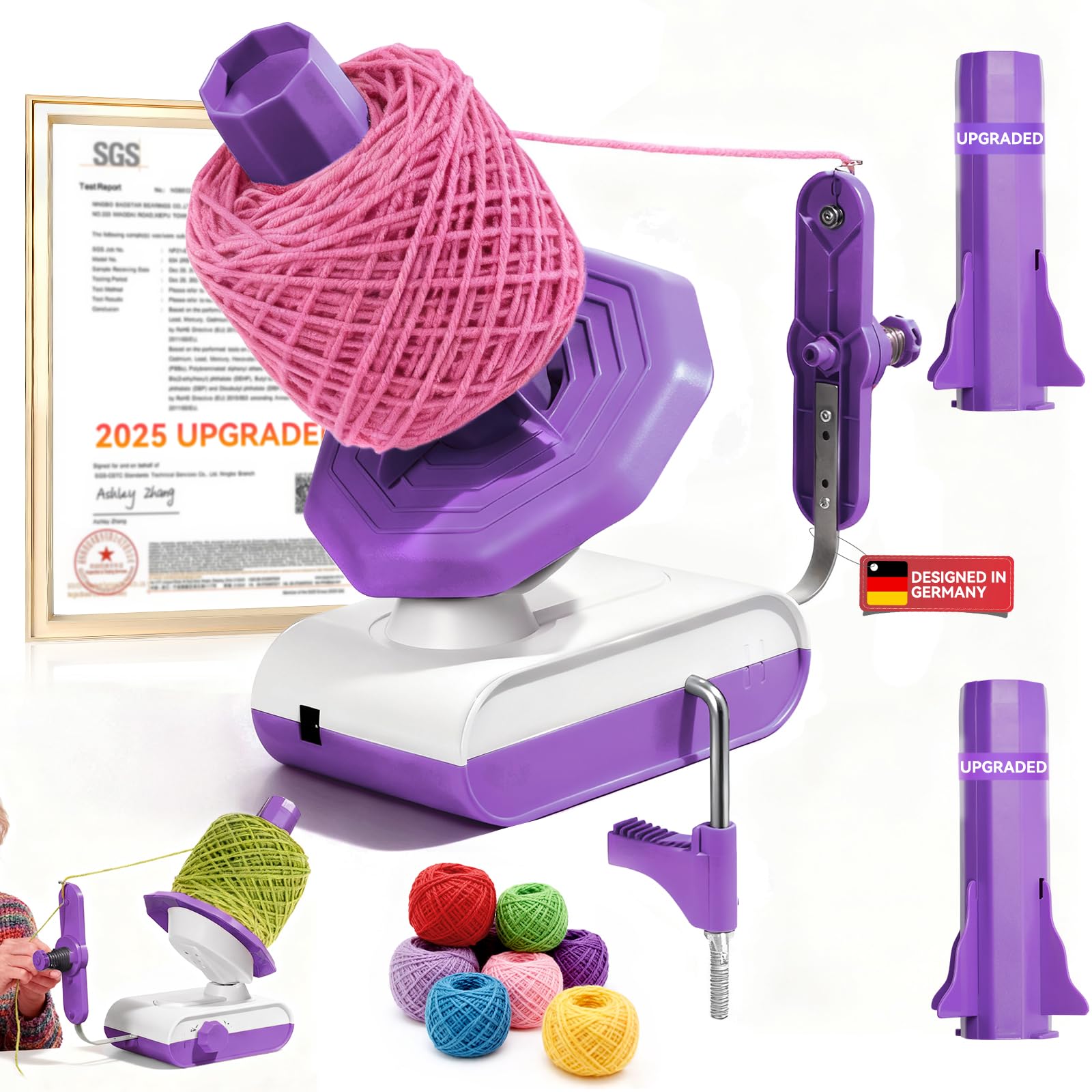 5.0 Upgraded Electric Yarn Winder【Top1 RPM German Motor】【SGS-Grade Precision Gears】 Wool Yarn Ball Winder Compact Automatic for Crocheting Super Strong Tension, Ideal for Home and Studio (Gray White) — view 10