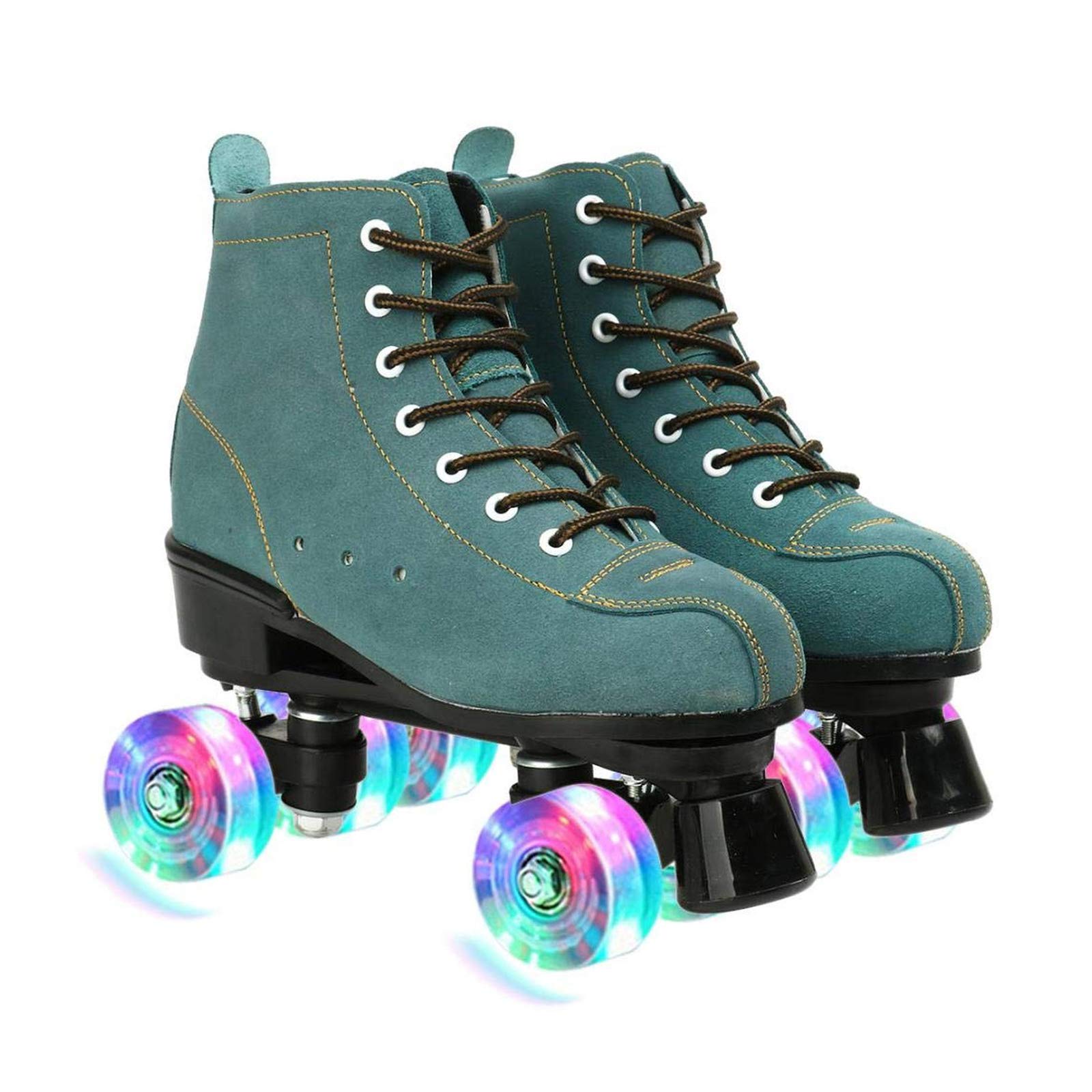 litulituhallo Womens Roller Skates Classic High Top Four Wheel Shiny for Adult Youth Black Black Flash Wheel Size 39