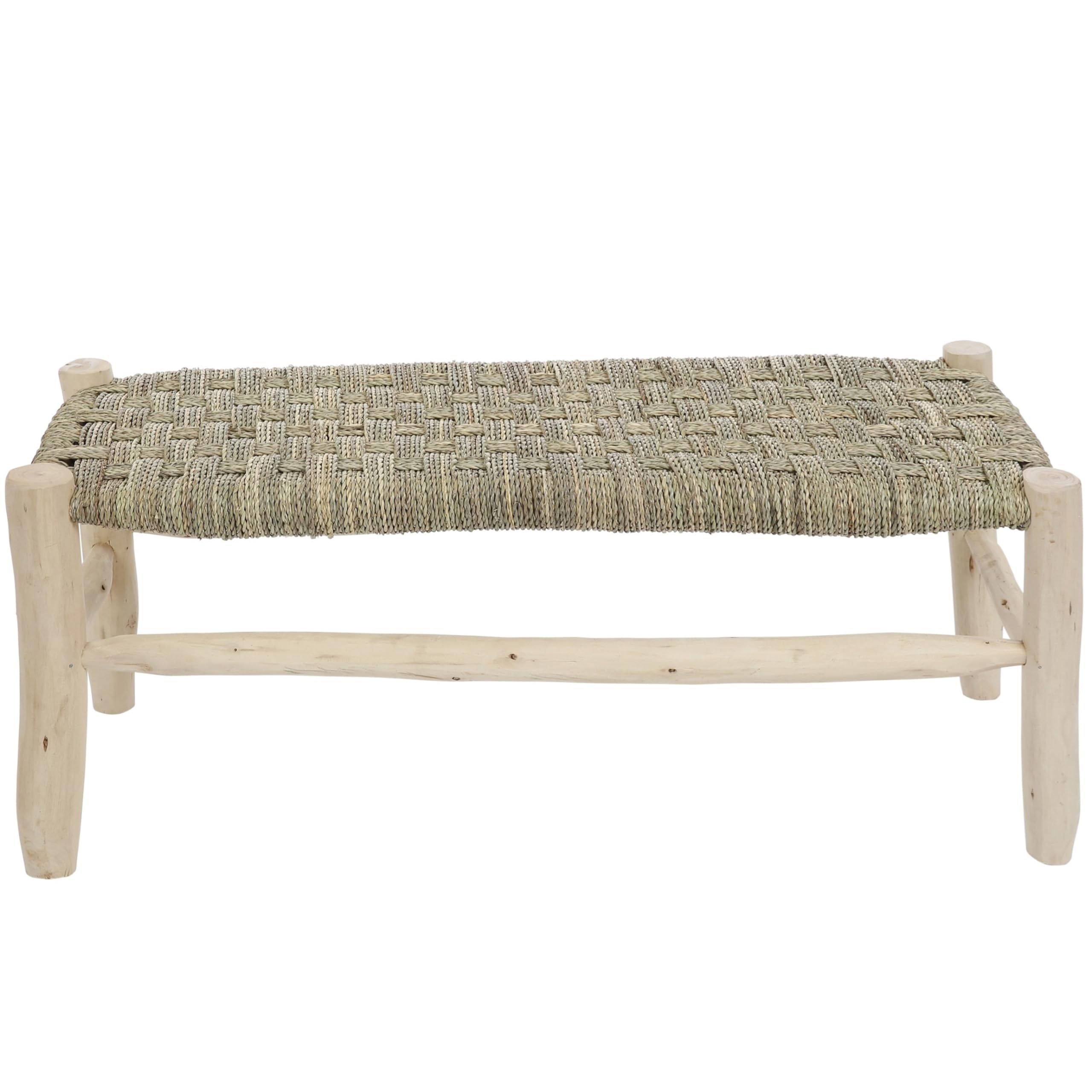 Banc Marocain en Bois Massif et Tressage naturel, Banquette d'Entrée, Fait main (Tressage croisé, 100cm)