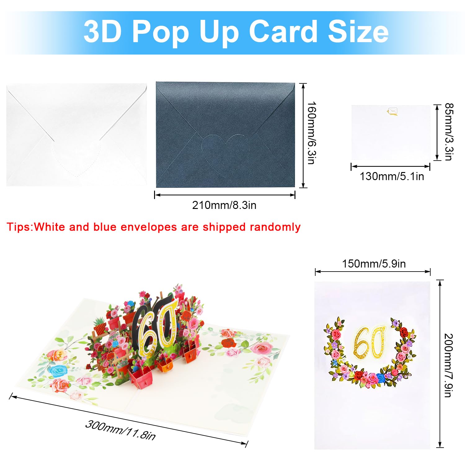 Carte D'anniversaire Pop-up 3D Pour Homme Et Femme, Cadeau D'anniversaire Pour Maman, Papa, Amis, Carte De Vœux De 60 Ans Avec Enveloppe Pour Elle Et Lui (rose
