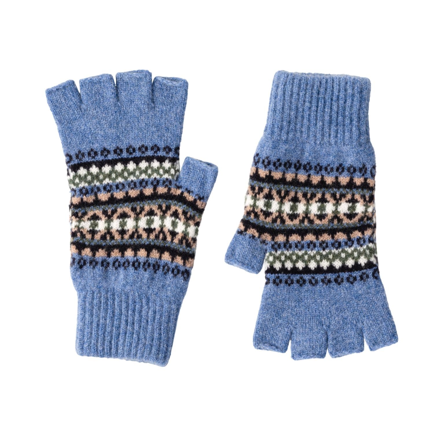 The Cashmere Choice Fairisle Patterned Fingerless Gloves for Ladies | Kerse | Lomond Lambswool (Dark Blue - 2502)