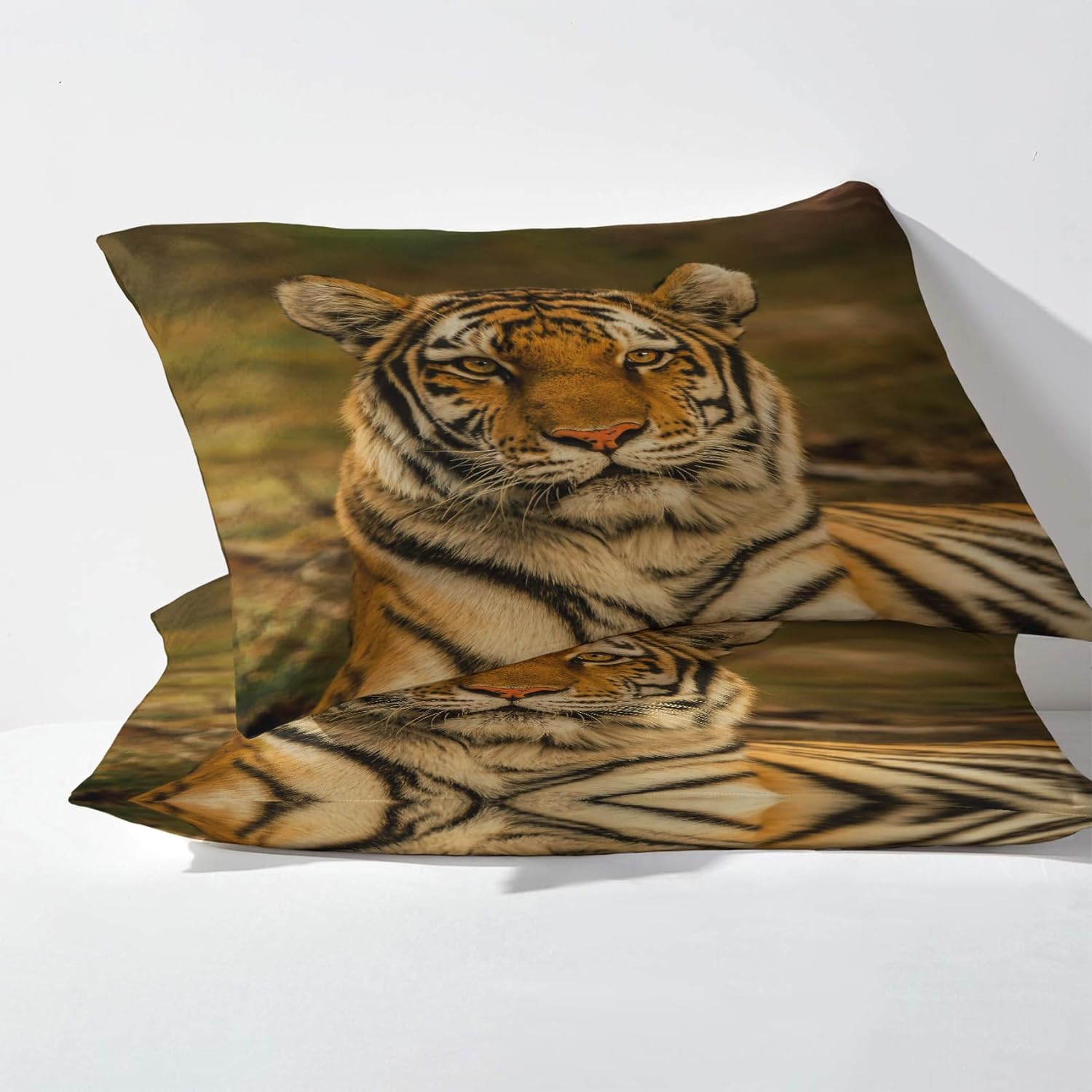 Tiger Sheets Full Size, Animal Wildlife Bed Sheets, Patterned Bedding Sheets & Pillowcases 4 Piece Set - Soft Microfiber Deep Pocket Fitted Sheet & Flat Sheet & 2 Pillow Cases K6-&-263