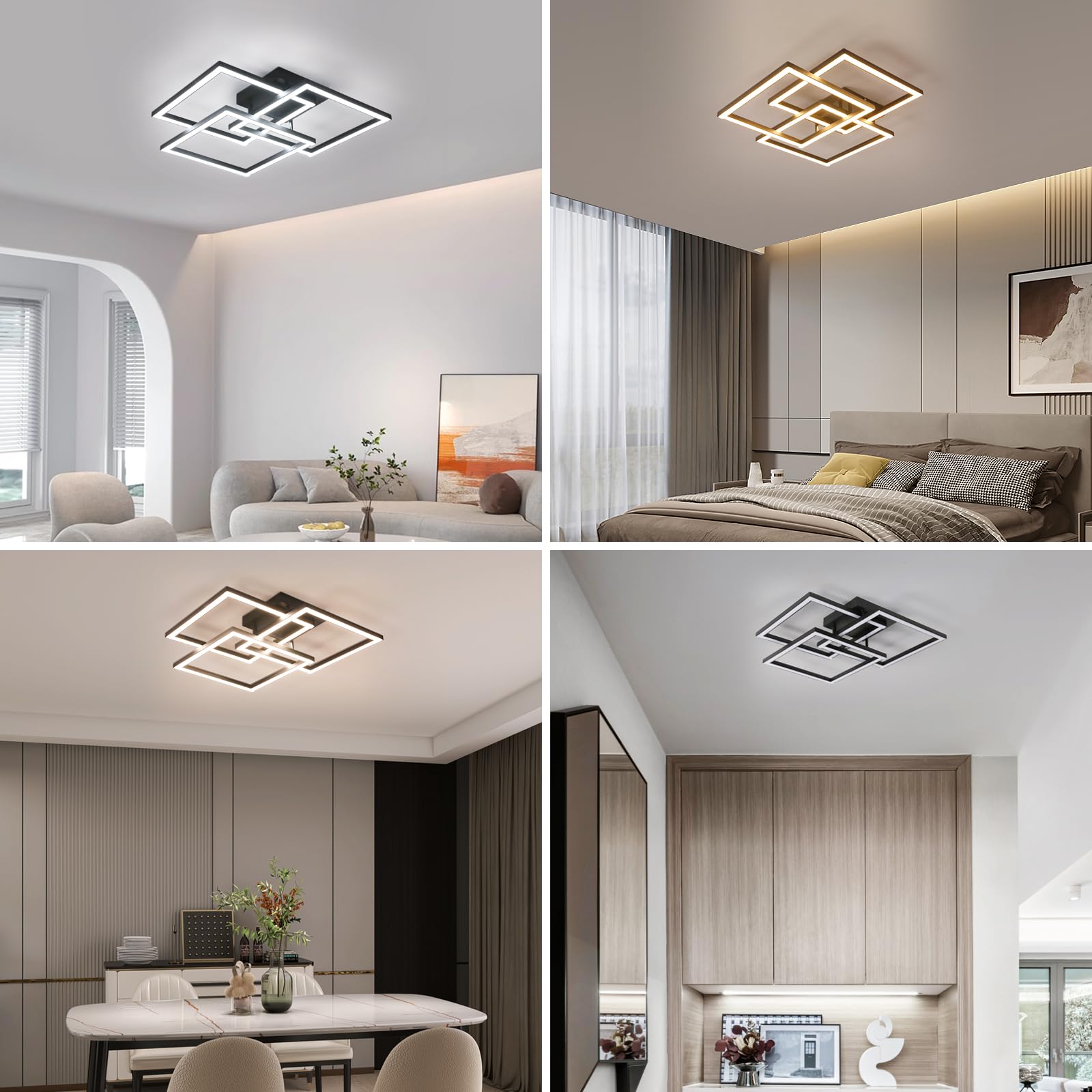 DELIPOP 40W LED Living Room Ceiling Light with Remote Control, Modern LED Ceiling Light Dimmable Warm to Cool White 3000K-6500K, Geometric Ceiling Light for Living Room, Bedroom, Dining Room, Kitchen