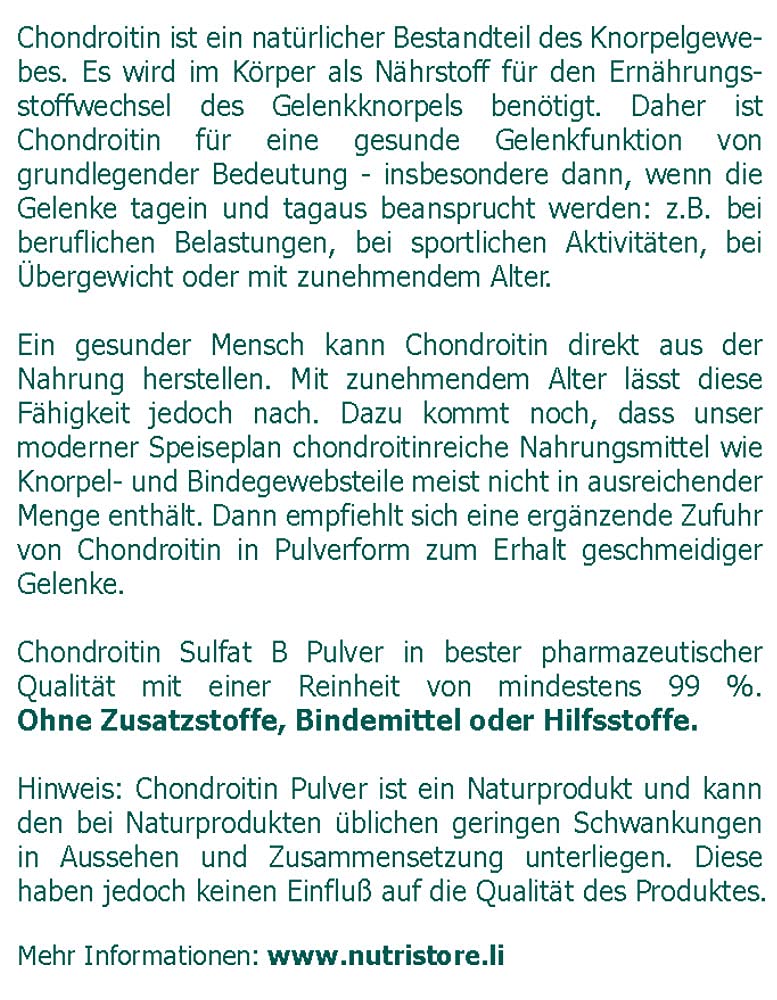 Chondroitin Sulfat 100% rein Pulver 250 g - für gesunde Knorpel und Gelenke