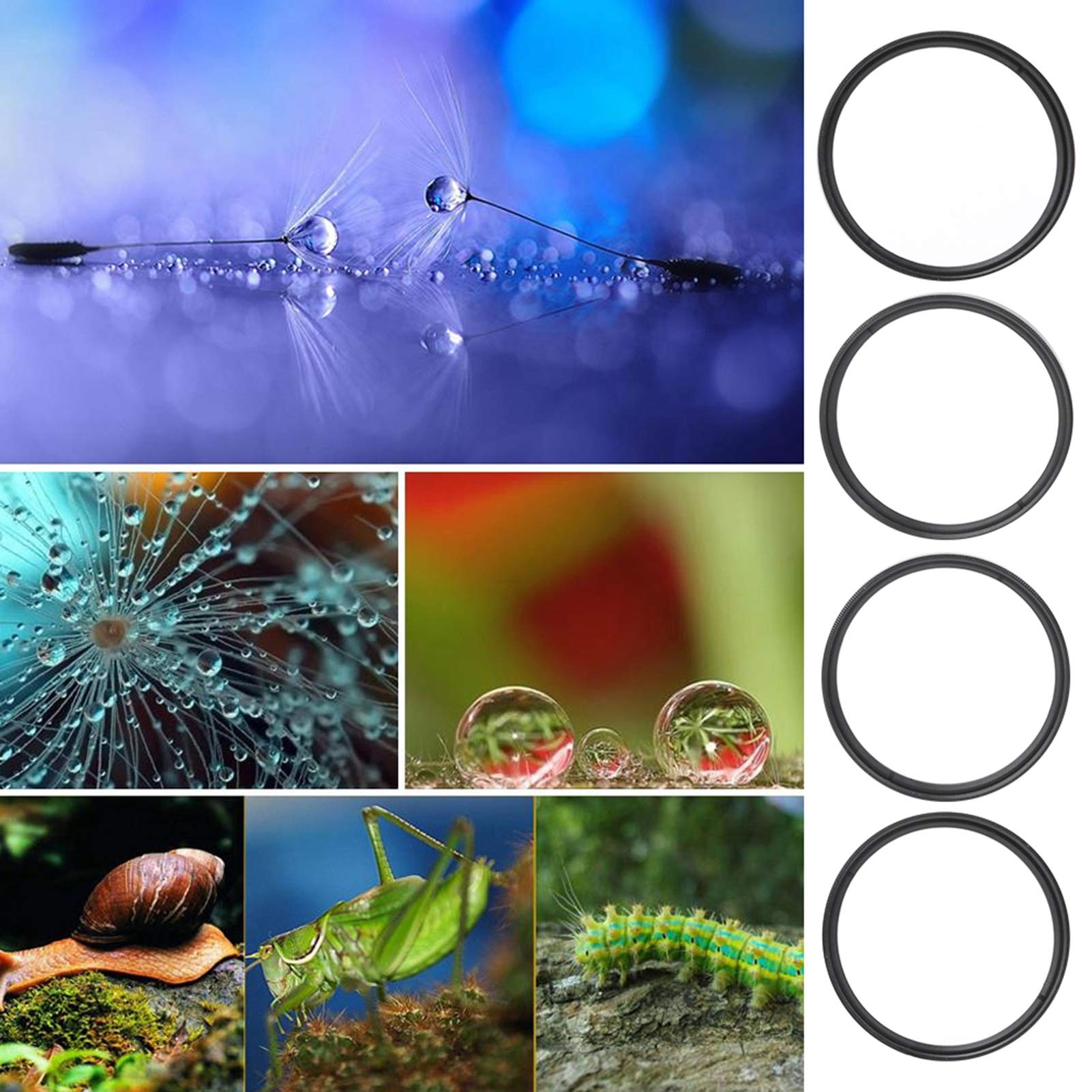 Zestaw Filtrów do Makrofotografii, Szkło Optyczne do Makrofotografii +1 +2 +4 +10 Zestaw Filtrów do Obiektywów 58mm, Akcesoria do Filtrów Makro do Aparatów Canon/Nikon/