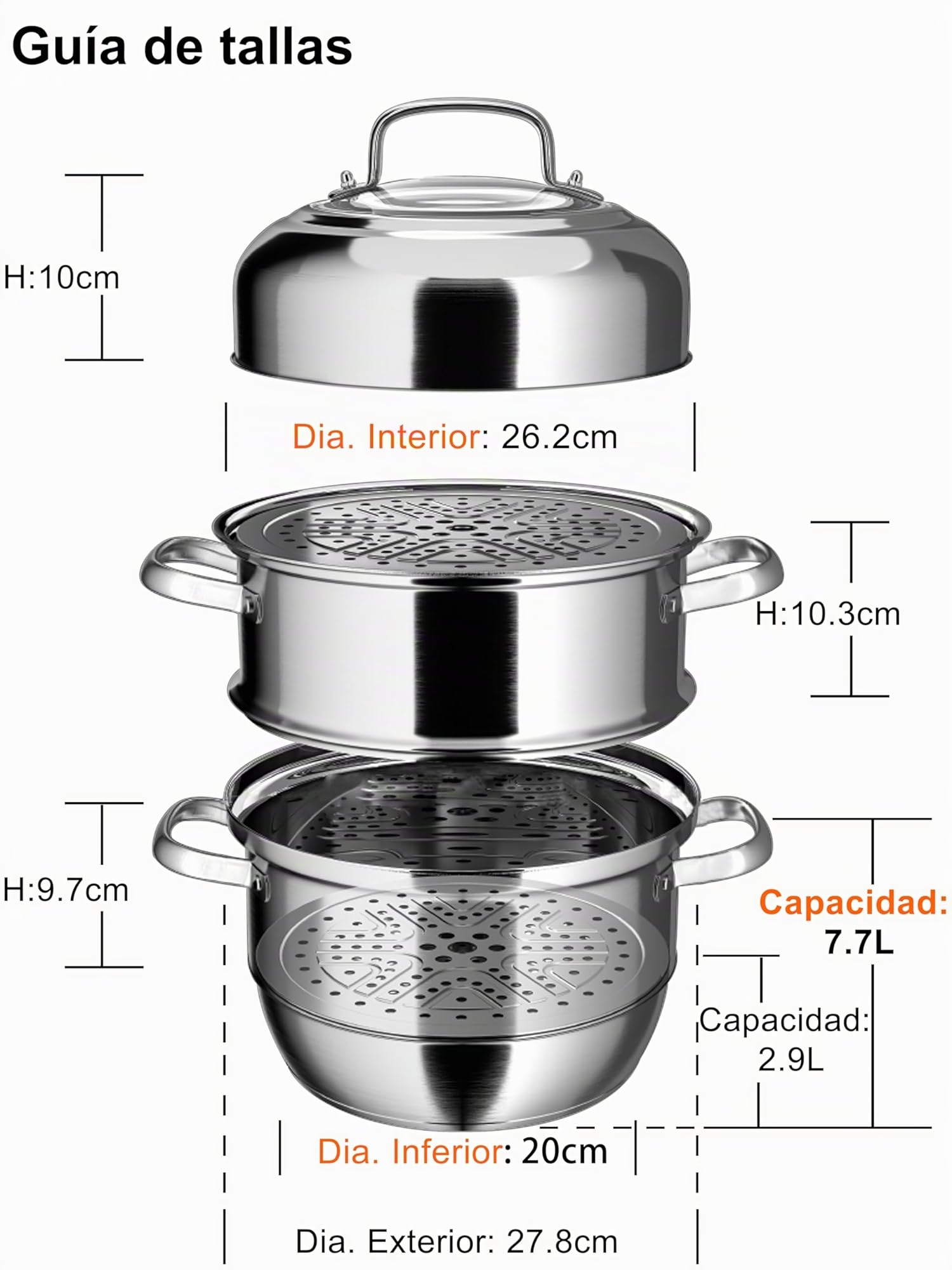 VENTION Olla Vaporera Acero Inoxidable 28 cm, Ollas al Vapor Induccion 3 Niveles, Vaporera Cocinar Vapor