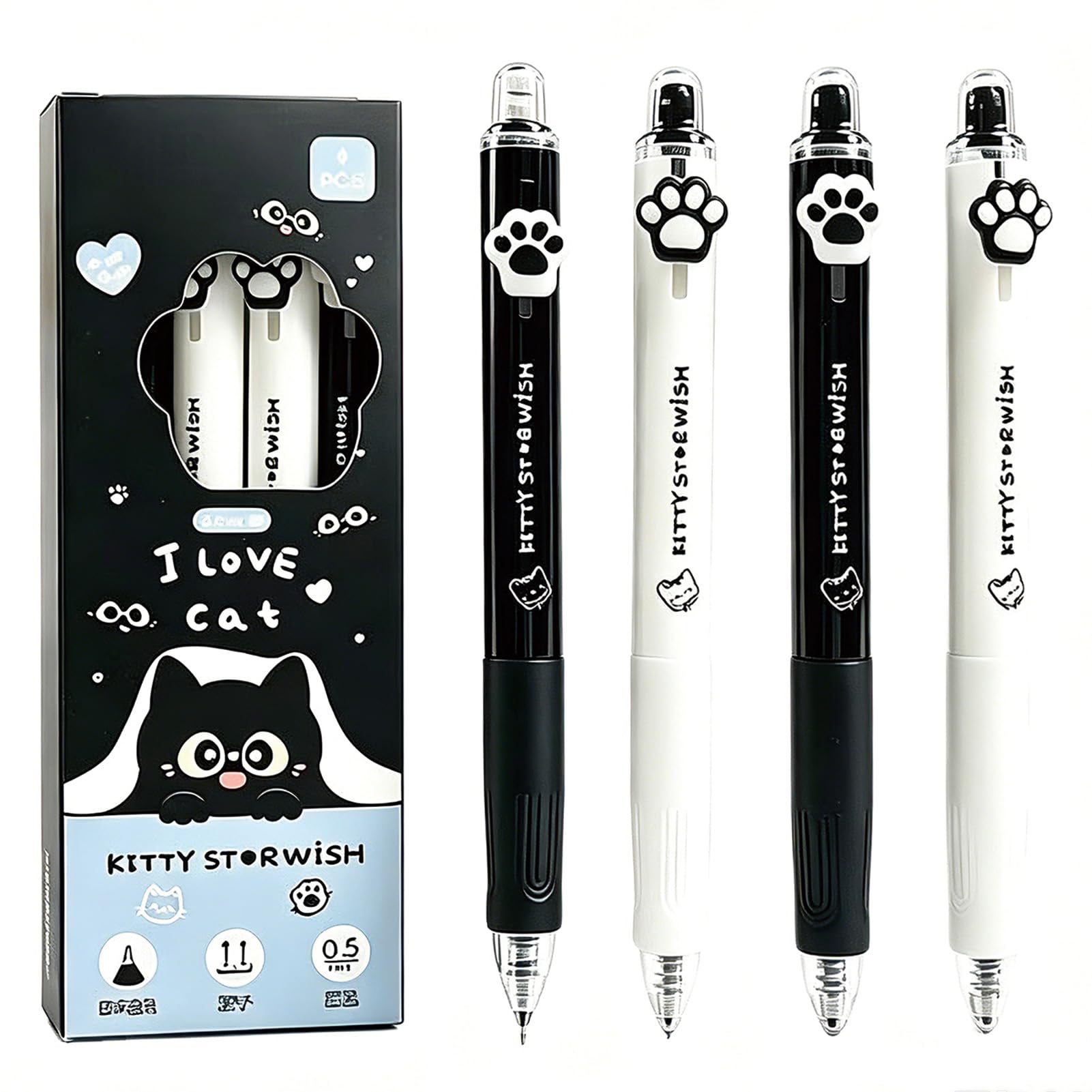 4 szt. uroczy kot długopisy żelowe chowane długopisy kreskówka kotek 0,5 mm gładkie pióro do pisania dla kobiet mężczyzn dziewcząt chłopców kawaii długopis biurowe przybory szkolne (uroczy kot