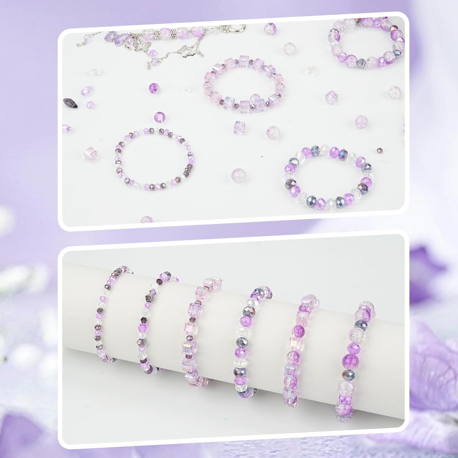 1000pcs Glass Beads for Jewelry Making Colorful Rainbow Craft Crystal Beads with Loose Beads Sparkly Beads for DIY Necklace Bracelet Earring(Purple) - Image 5
