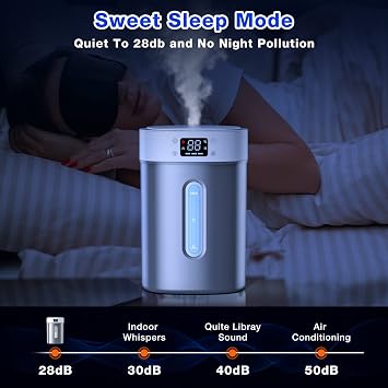 Stainless Steel Humidifier for Bedroom & Large Room,4L Easy to Clean Cool Mist Humidifier, Mold Free & Dishwasher Safe Water Tank, Essential Oil Diffuser for Baby Nursery, Plants, Home