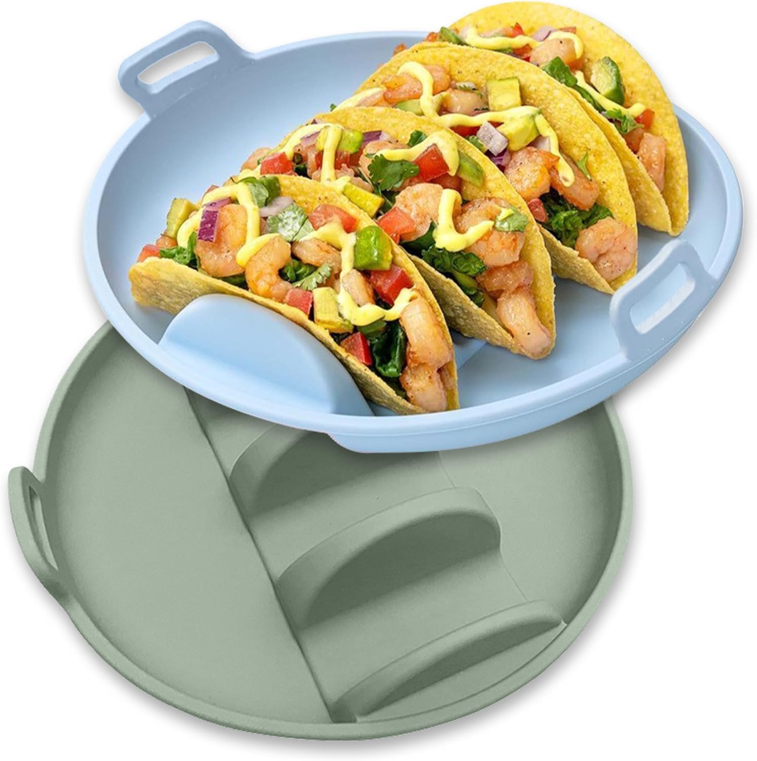 AMPLIN Blue Silicone Taco Holder Plates, Reusable 9.76" Taco Stand Plates with 4-Shell Slots, Dishwasher & Microwave Safe, Taco Holder Stand for Family Dinner & Tortillas Party Serving-1pc