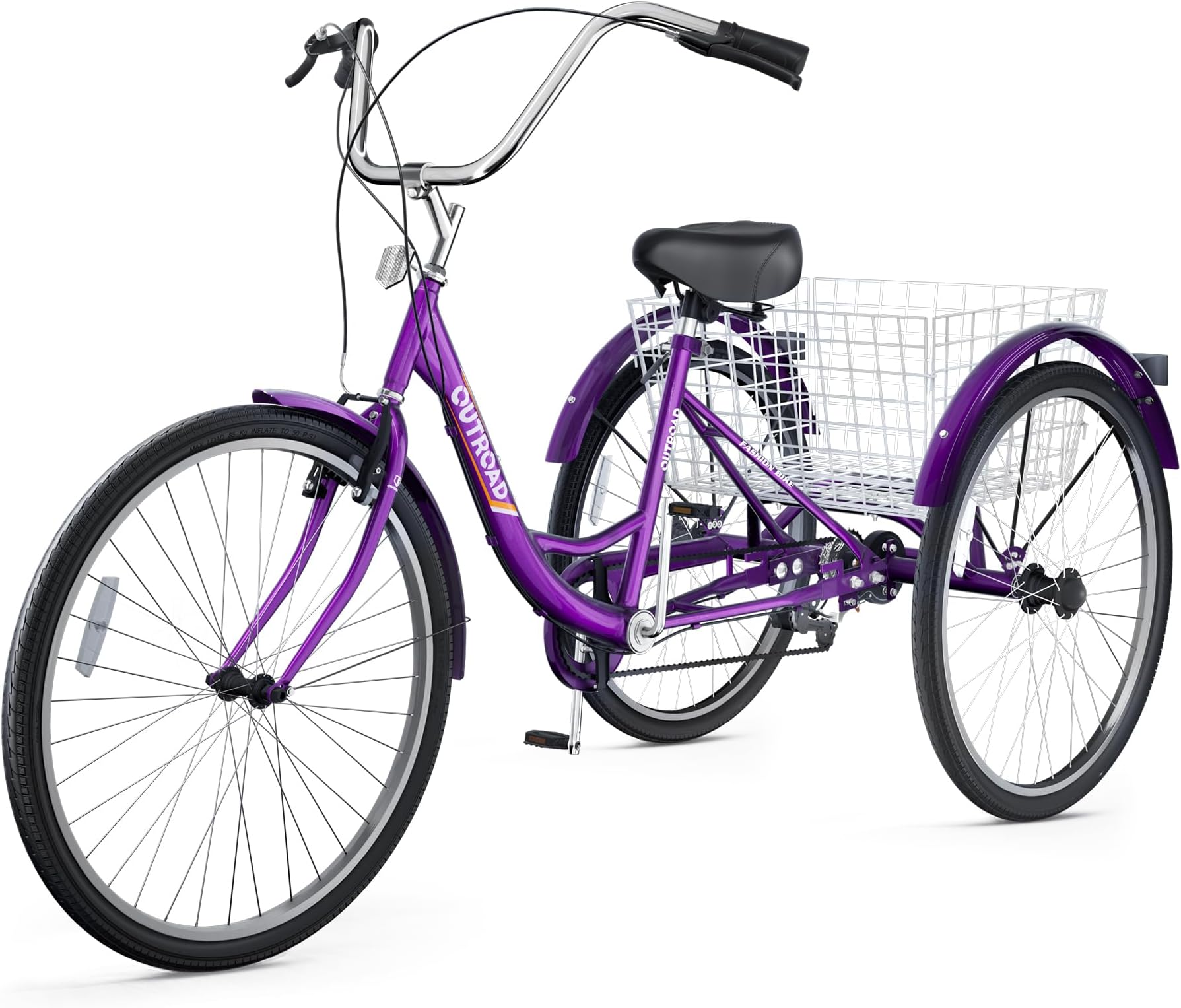 Betterland 7-Speed Adult Tricycle with Large Basket 26 Inch, Stable 3-Wheel Trike Bike Cruise Bicycle for Shopping, Beach and City Trike Perfect for Adult, Women, Seniors(Purple)