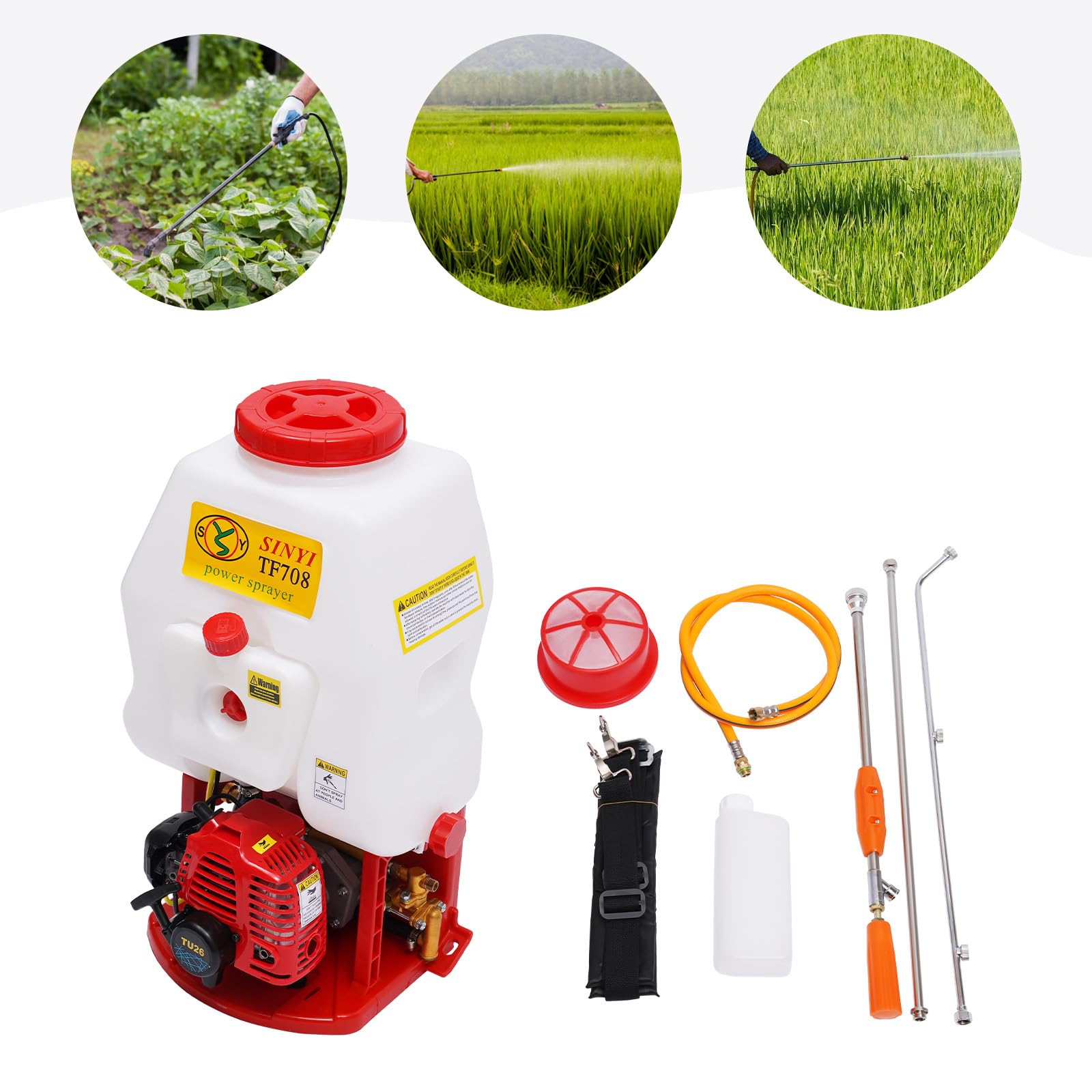 Spryskiwacz spalinowy, 20 l, 2-suwowy, 25,4 cc, wysokociśnieniowy opryskiwacz z pistoletem natryskowym i drążkiem przedłużającym, przenośna opryskiwacz ogrodowy do rolnictwa, sadu, ogrodu, zwalczania