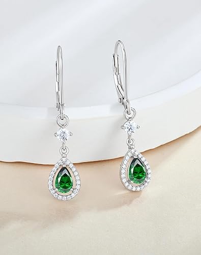 Miniatura 2 de Aretes colgantes de cristal para mujer, aretes Guesma de 0.236 x 0.157 pulgadas, diseño de lágrima, piedra natal creada, plata esterlina 925, aretes