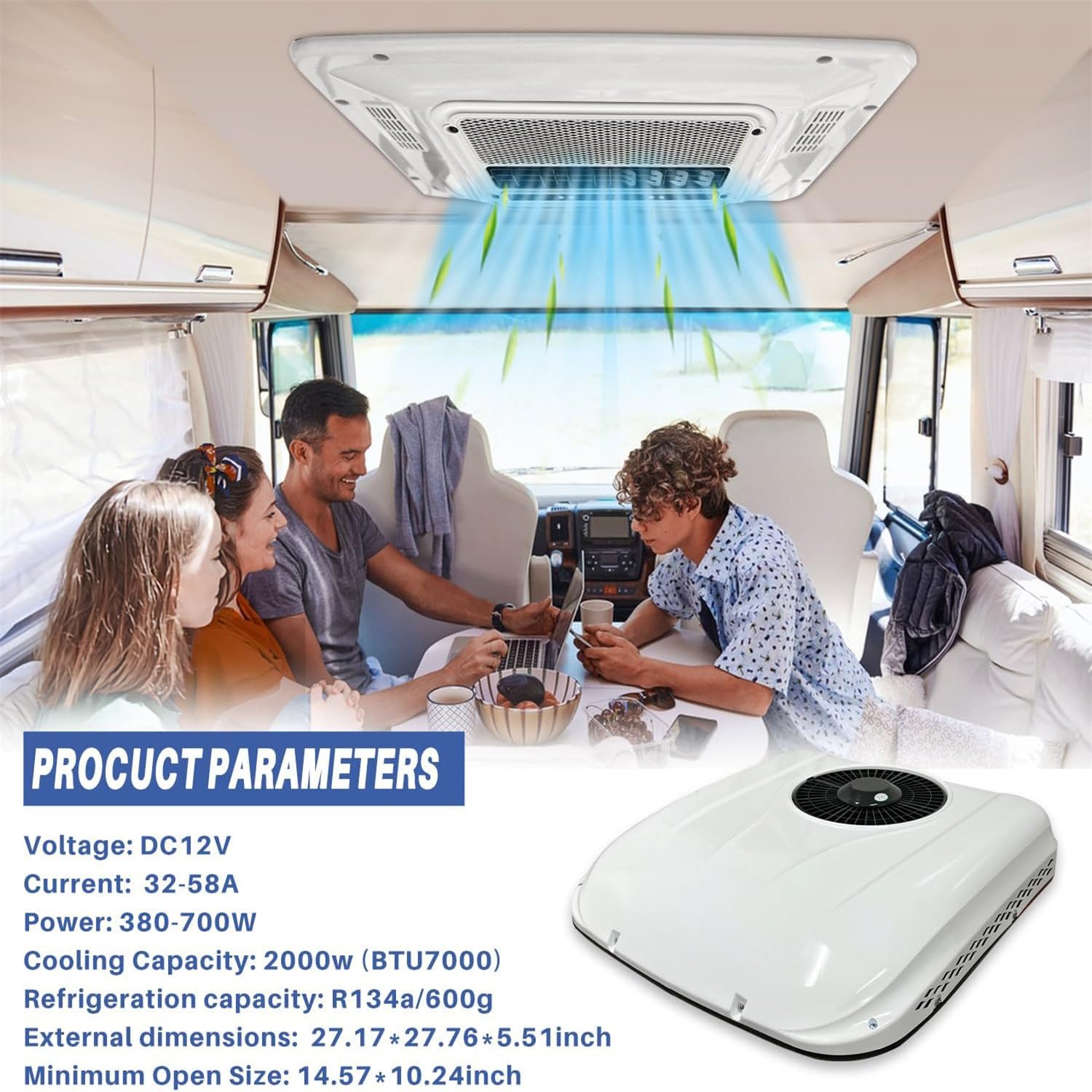 Climatizzatore da Tetto per Camper 12 Volt, condizionatore da 7000 BTU 24 V per Camper, Raffreddamento rapido, condizionatore da Tetto per Camper, per Furgone, Camper, Yacht,12V