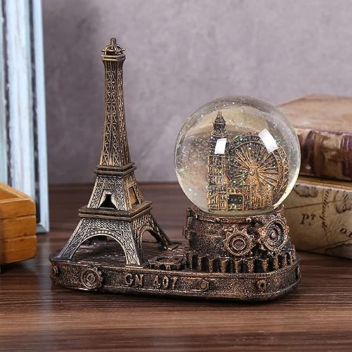 Miniatura 6 de Rueda de la fortuna antigua, coleccionable de globos de nieve, estatua de la torre Eiffel de París Francia, centro de mesa, decoración de escritorio