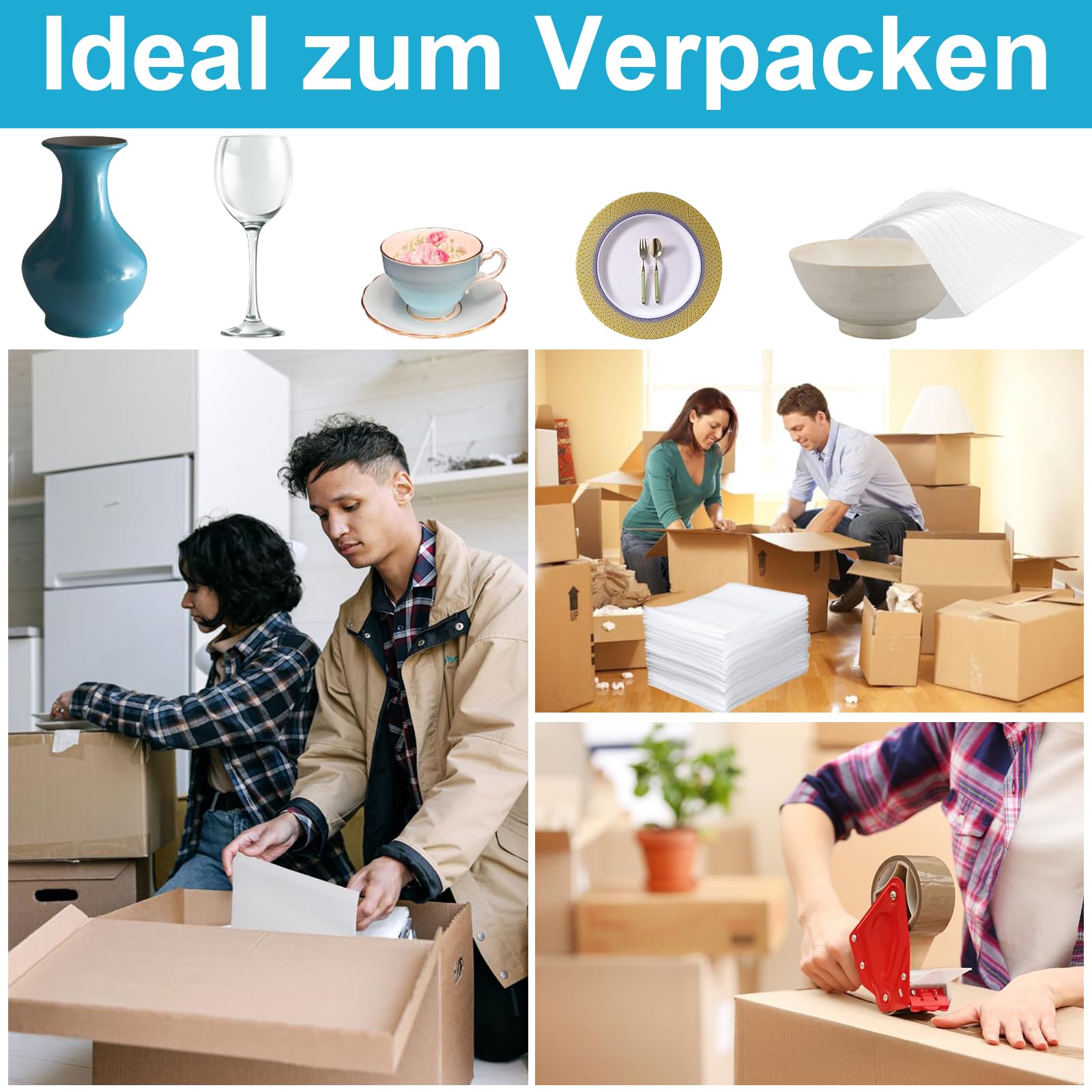 Material de Embalaje de Espuma, 50 Piezas Película de Espuma, Cajas para Mudanzas con Plástico de Burbujas, Material de Embalaje, Material Móvil para Embalaje, Almacenamiento y Envío, 300x300x1 mm