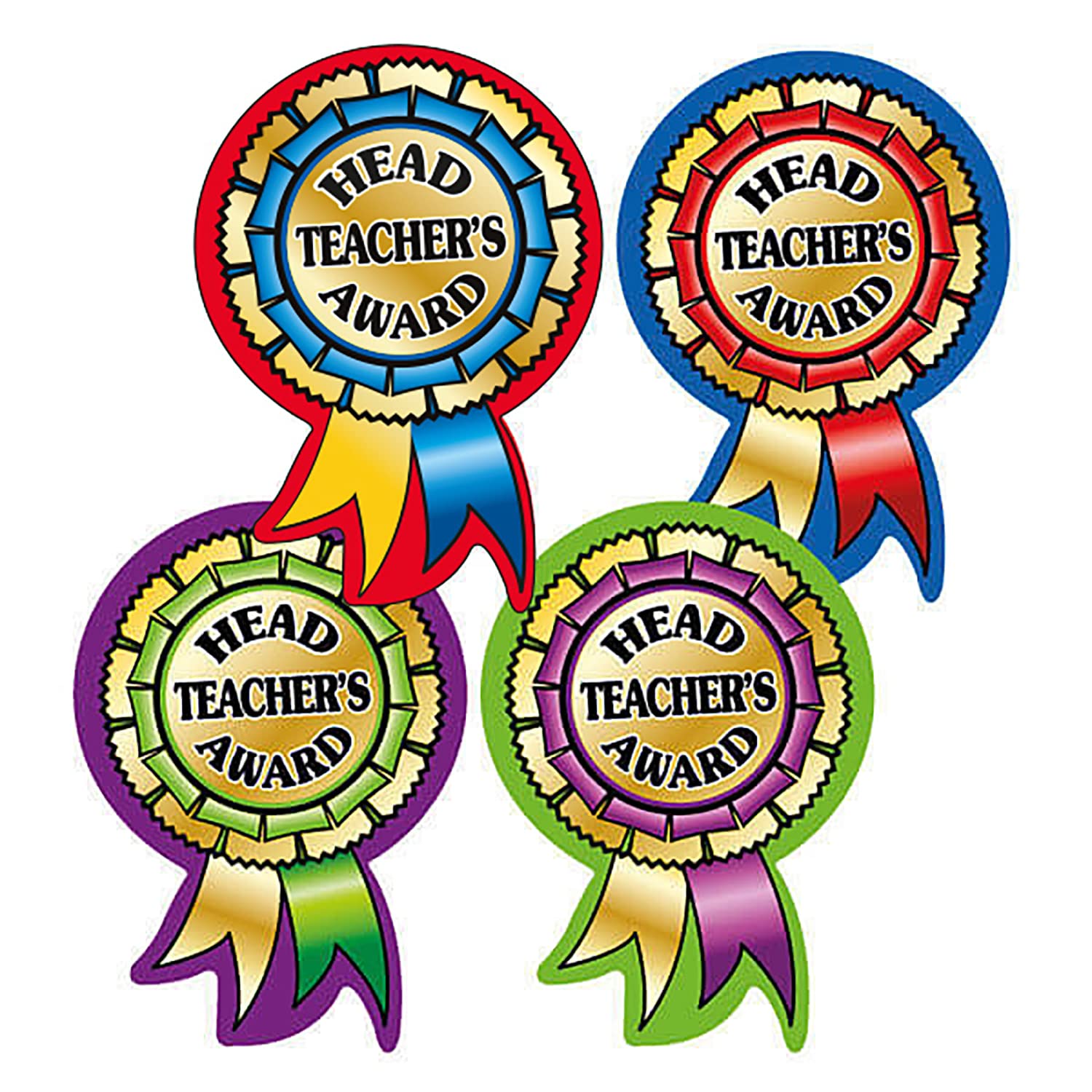 Primary Teaching Services Ltd Gold, Blue, Red, Green, Purple 200 Metallic Shiny Headteacher's Award Rosette Shaped Motivational Childrens Pupils School Praise Teachers Reward Stickers 54X37mm Primary Teaching Services