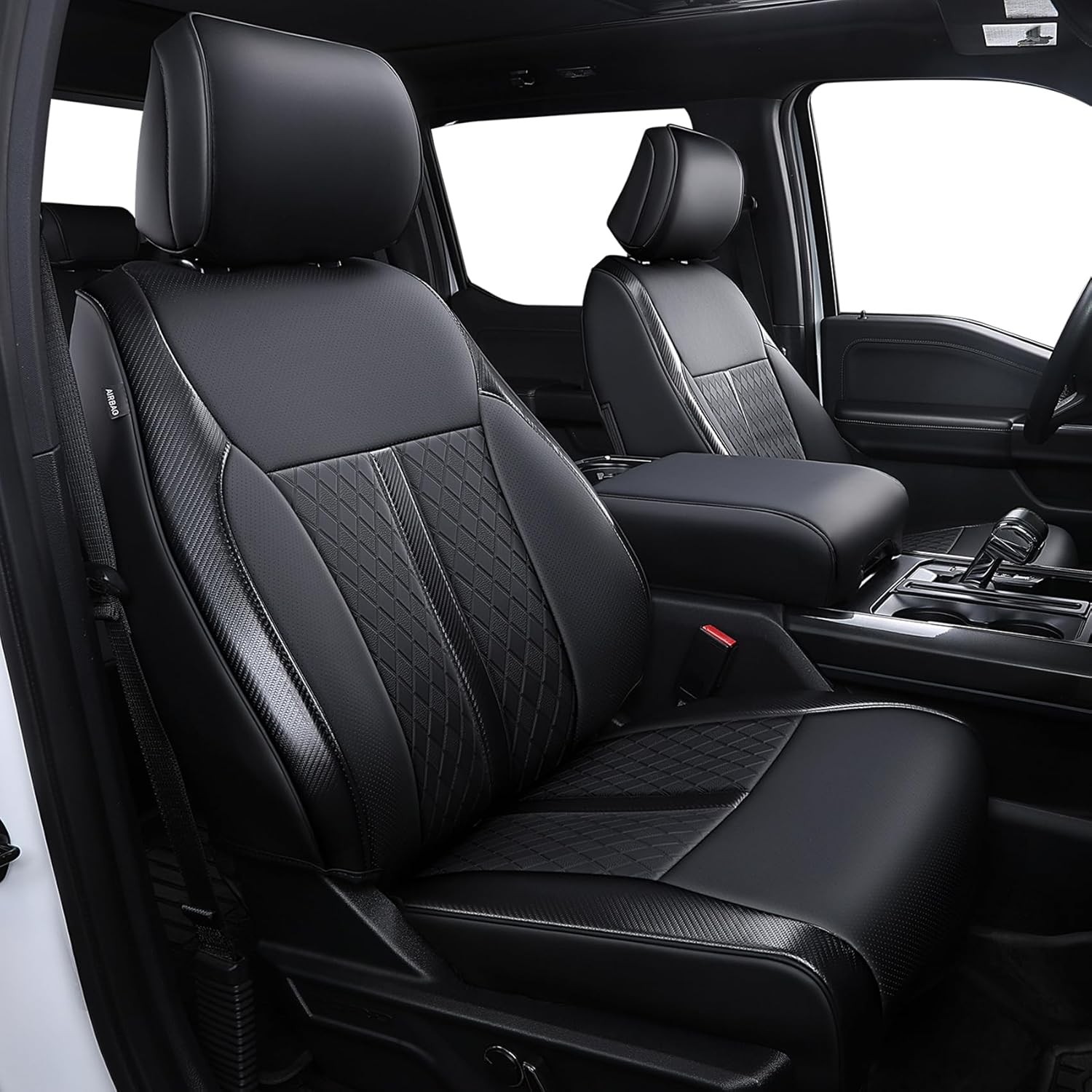 Fit for 2021-2025 Ford F150 F250 F350 F450 XL XLT Car Seat Cover,Full Coverage Car Seat Covers Full Set,Faux Leather Luxury Seat Covers,Custom Waterproof and Comfortable Seat Covers for Trucks(Black)