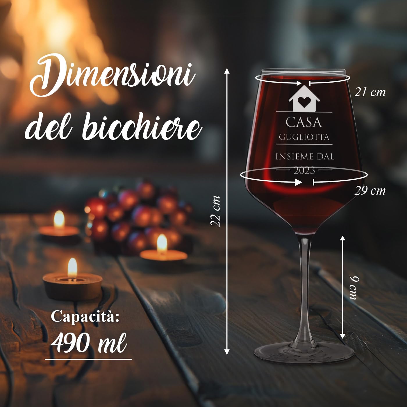 Maverton 6 Calici da vino Rubino XL - incisione personalizzata - 530 ml - in vetro - ideali per il vino rosso e bianco - idea regalo per la coppia - la nostra casa