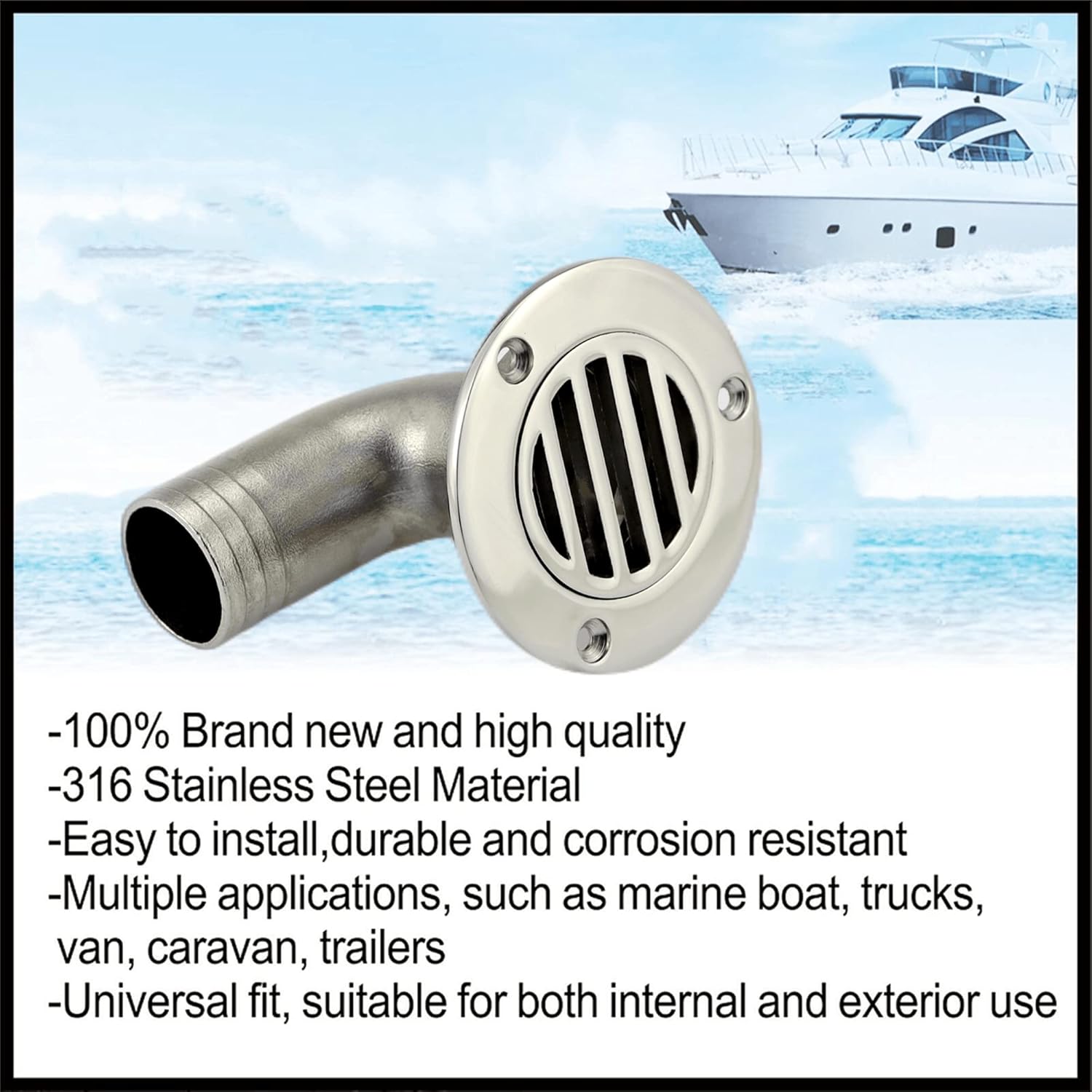 Heavy Duty Marine Boat Floor Drain,316 Stainless Steel 90 Degree Boat Floor Deck Water Drain Thru Hull Plumbing Fitting Hardware,Free Fasterners