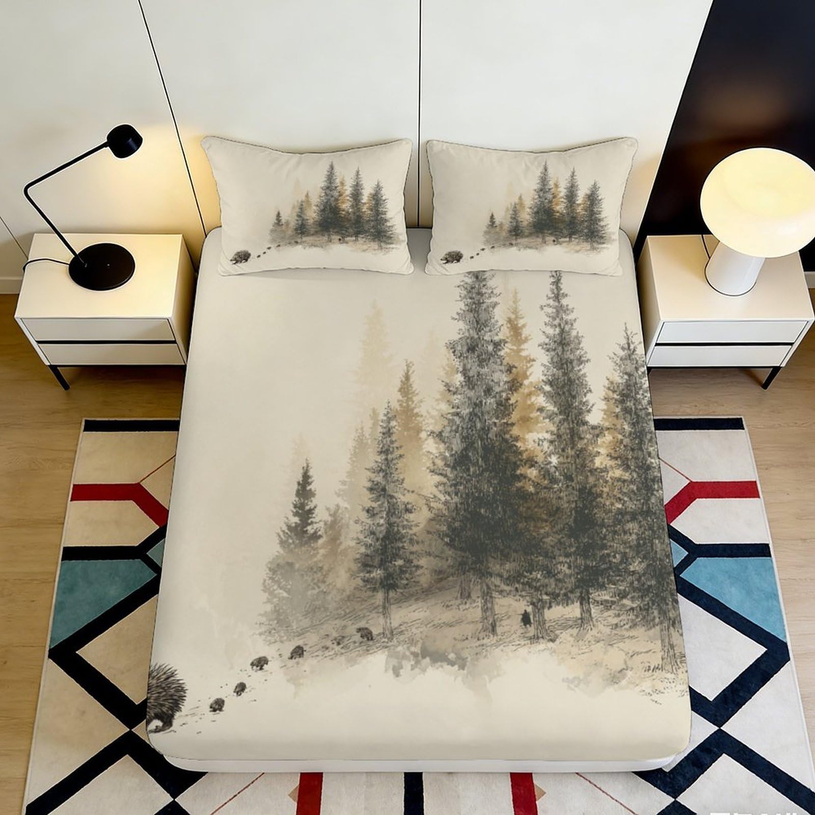 3D Printed Forest Landscape Fitted Sheet Microfiber Soft Breathable Woodland Bed Sheet for Bedroom Dormitory Guest Room Mattress Protection Decor 120x200x25cm