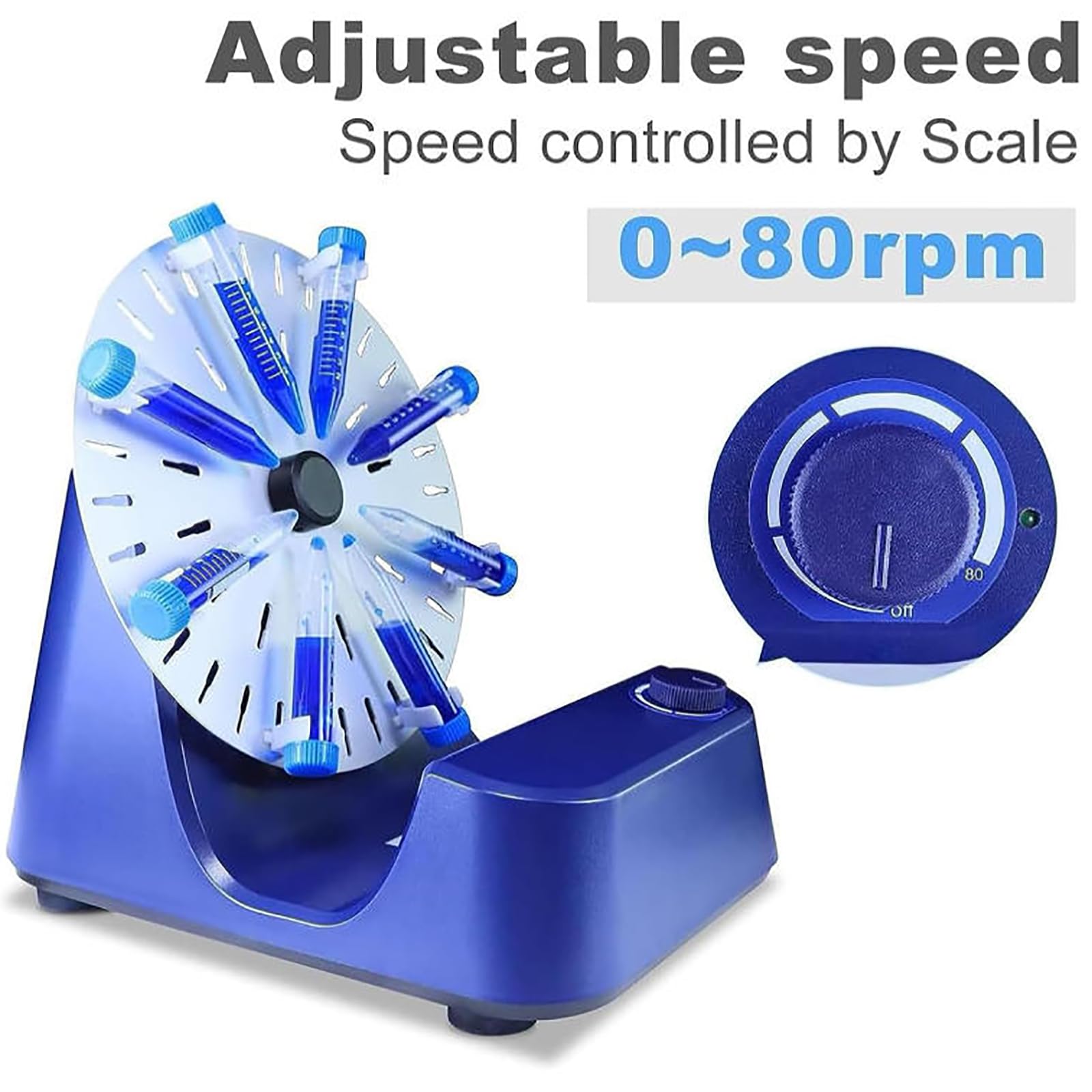 MObyat Agitador Vórtex Rotatorio de Laboratorio, Agitador Orbital Vórtex Multitubo, Velocidad Ajustable de 0 a 80 RPM/min, 2 Modos de Trabajo, Funcionamiento Suave, para Tubos de 1.5 ml/15 ml/50 ml