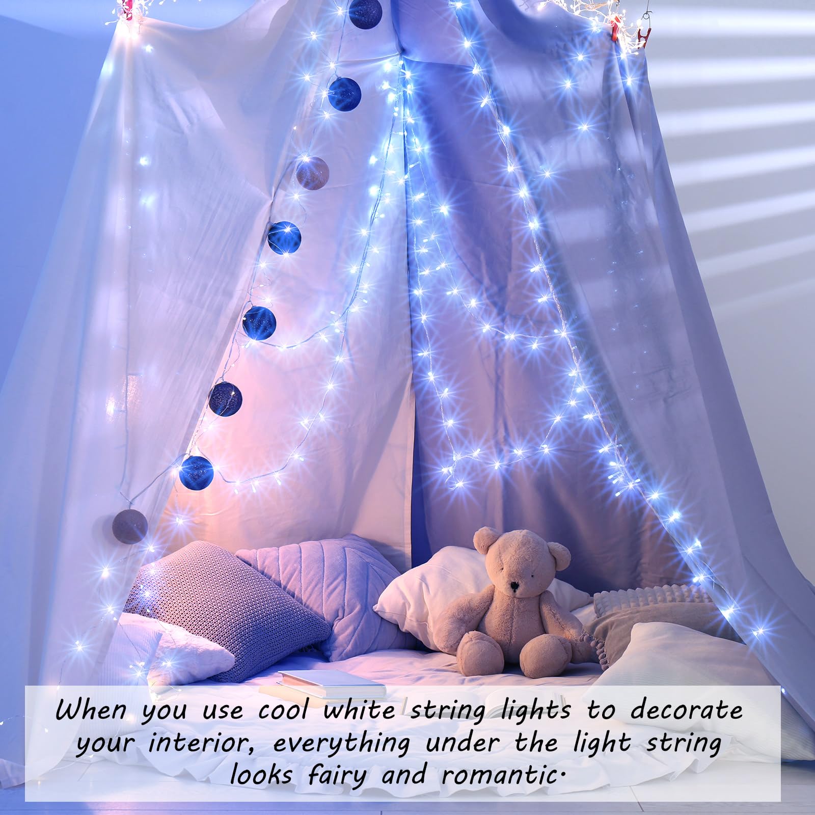 Macarrie Guirnalda de 12 luces USB de 33 pies, 100 luces LED alimentadas para interiores y exteriores, boda, fiesta, árbol, hogar, festival, decoración de jardín