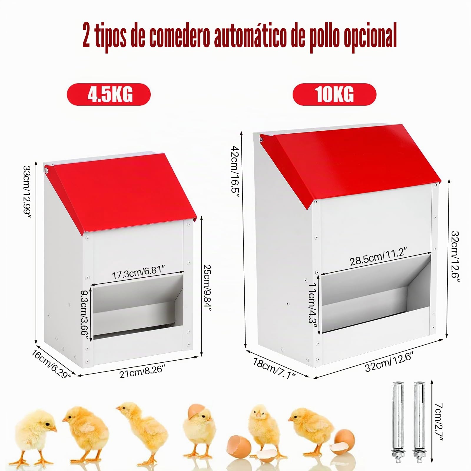 Comedero automático para pollos, 4,5 kg, de metal, comedero para gallinas, comedero para aves de corral con tapa, accesorio para gallinero, rojo (10 kg)