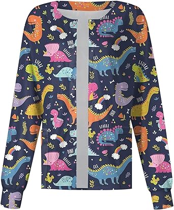 Printed Scrub Jackets for Woman Print Long Sleeve Plus Size Womens Scrubs for Women Nursing Jacket with Pockets