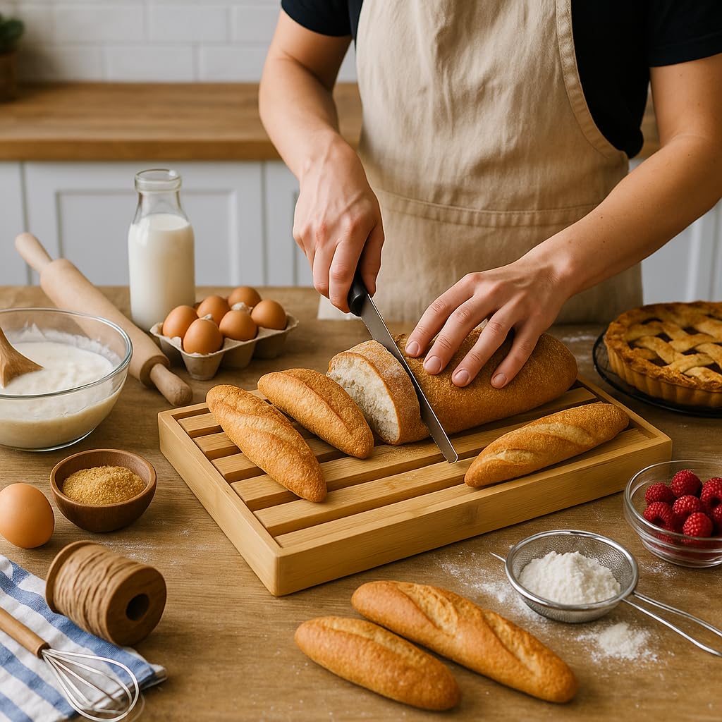 Tagliere Pane con Raccoglibriciole + Coltello - Taglieri Grandi in Legno - Taglia Pane - Griglia Estraibile Raccogli Briciole - Tagliere per Pane - Legno Naturale