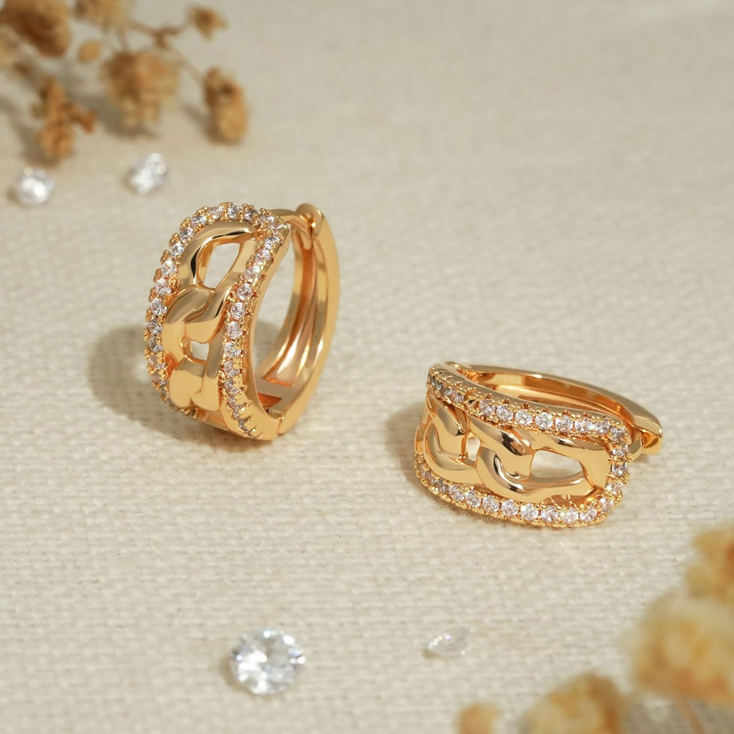 BENEIGE Women Hoop Huggie Earrings 14K Gold Plated Cubic Zirconia Earrings Simple Boho Earrings Handmade Hypoallergenic Jewelry Gifts - Image 6