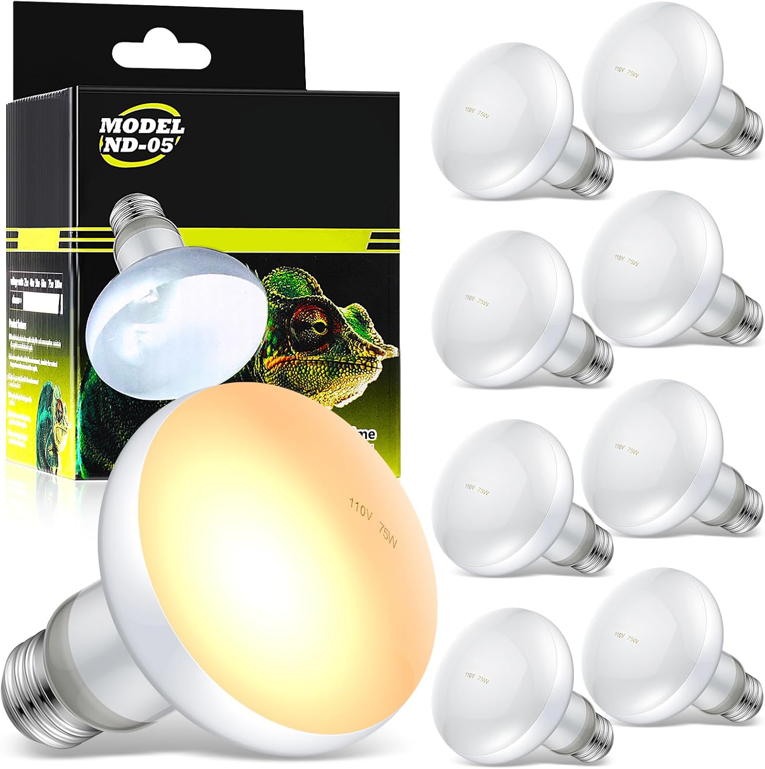 Tarpop 8 Pcs Reptile Heat Lamp Bulb, 75w Reptile Basking Heat Light Bulb Uva Daylight for Bearded Dragon, Amphibian, Turtle, Lizard, Chicken