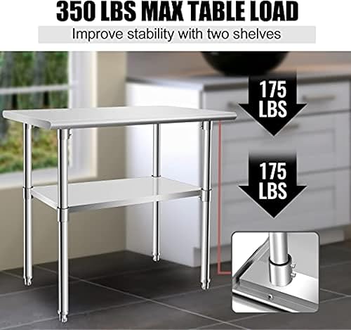 Miniatura 5 de Mesa de acero inoxidable para preparación y trabajo sin ruedas giratorias, mesa comercial resistente NSF con estante inferior y protector contra