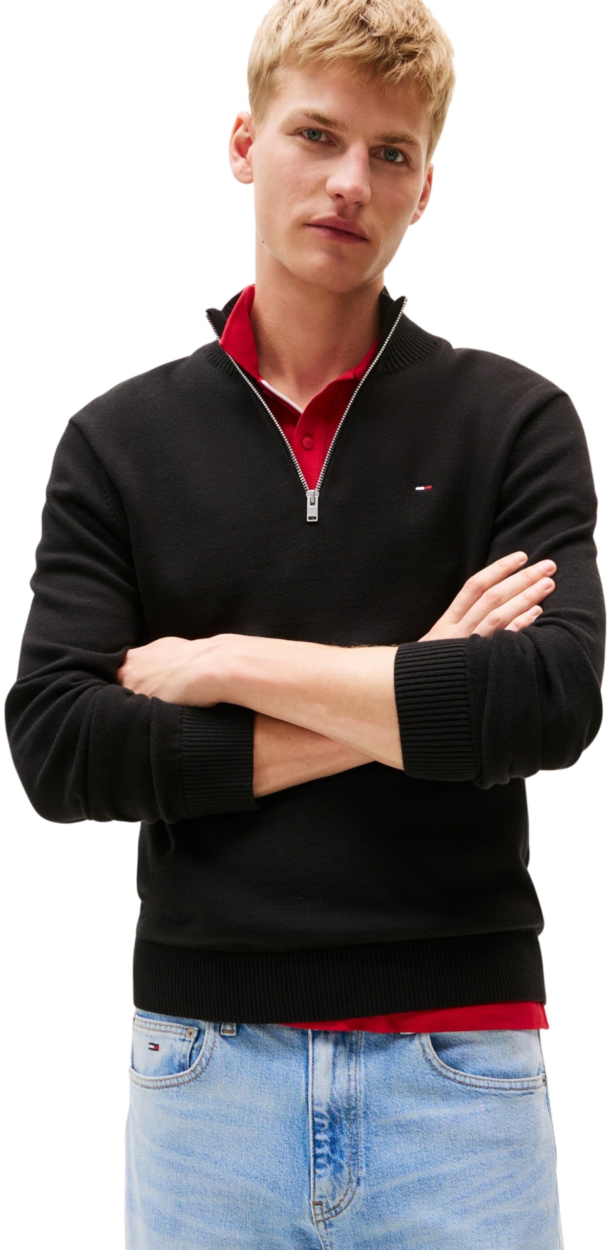 Tommy Jeans Mens TJM SLM Light ¼ SWTR Ext Dm0dm21654 Half Zip Sweater, Black (Black), M UK