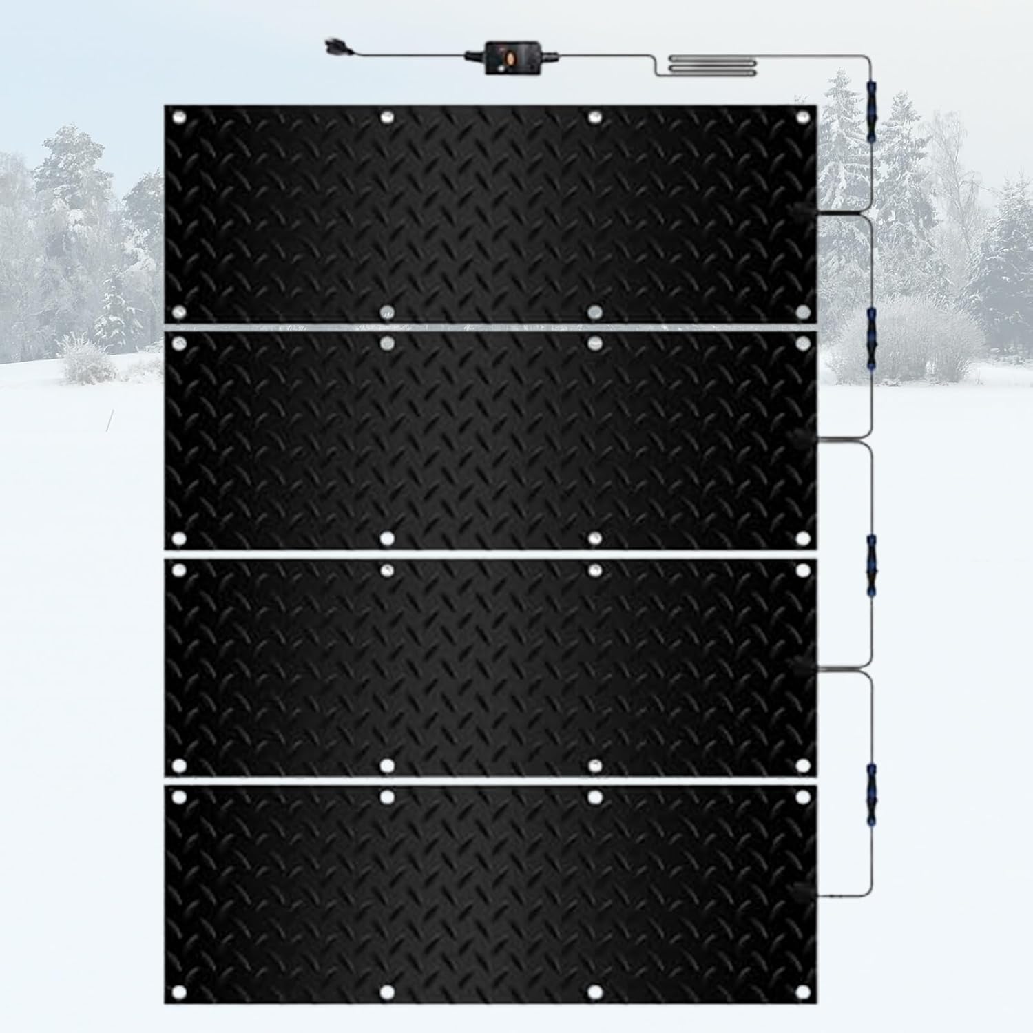 YVYKFZD Snow Melting Mats, Anti-Slip Heated Outdoor Mat, Large Size Heated Rubber Mats with Power Cord, Ideal Winter Ice Melting Mat, 2 in/h Melting Speed (Color : 4Pcs, Size : 10x48 in/25.4x121.9 c