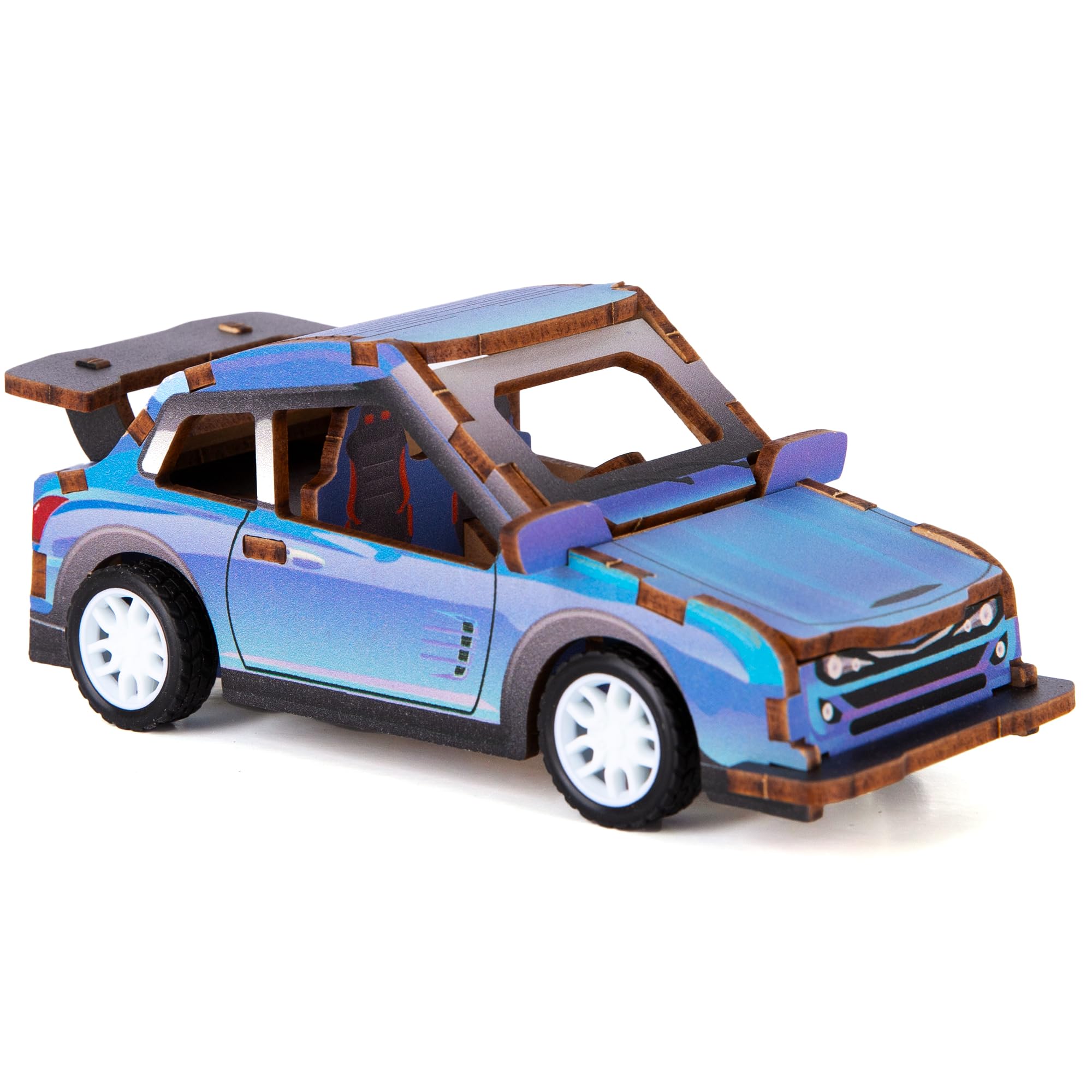 Photo 1 of ArtCreativity 3D Puzzle Sports Car - Wooden Building Kit for Kids - STEM Wooden Puzzle Model Car with Pullback Mechanism