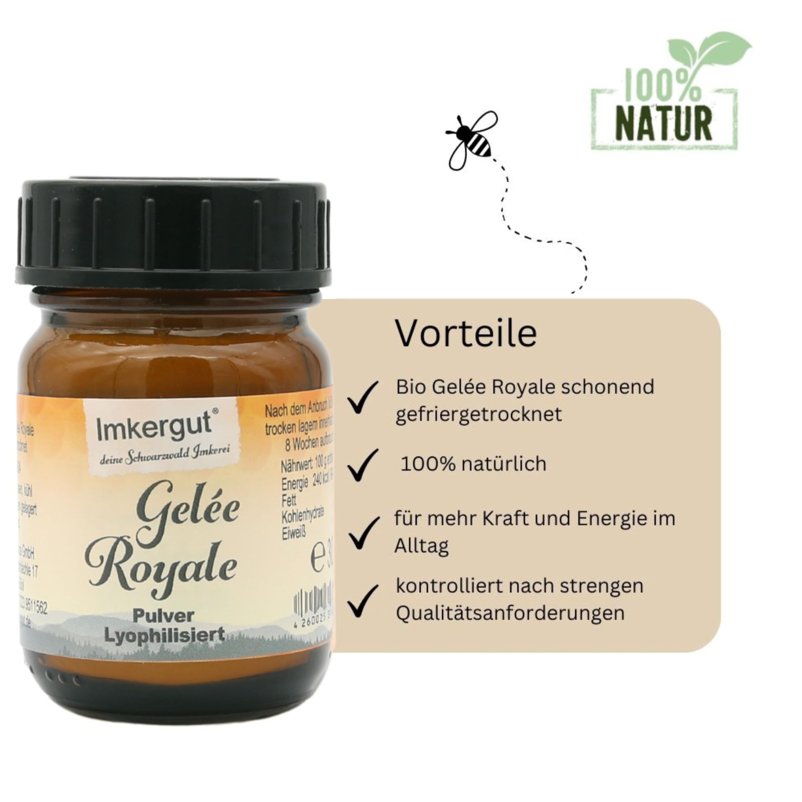 Imkergut Gelée Royale Pulver | lyophilisiertes Gelée Royale | schonend gefriergetrocknet | 30g