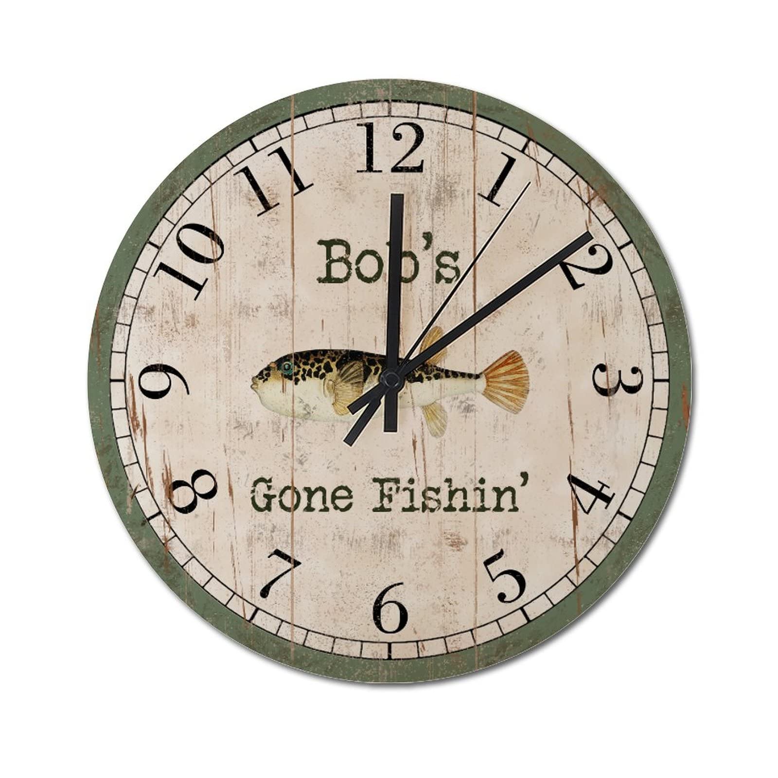 Horloge poisson rustique silencieuse sans tic-tac grand cadran 38cm