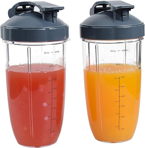 Vasos de repuesto para licuadora de 32 onzas con tapa abatible para llevar, compatibles con licuadoras Nutribullet de 600 W y 900 W, 2 vasos de