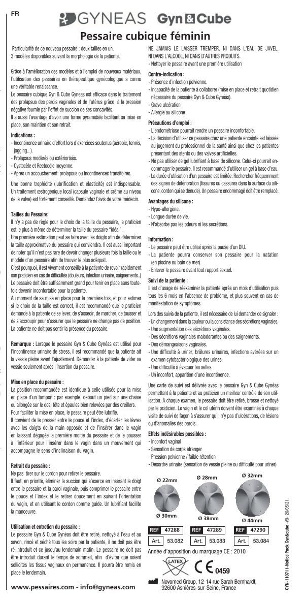 Gyn&Cube Pessaire 28 mm-38 mm Taille Standard