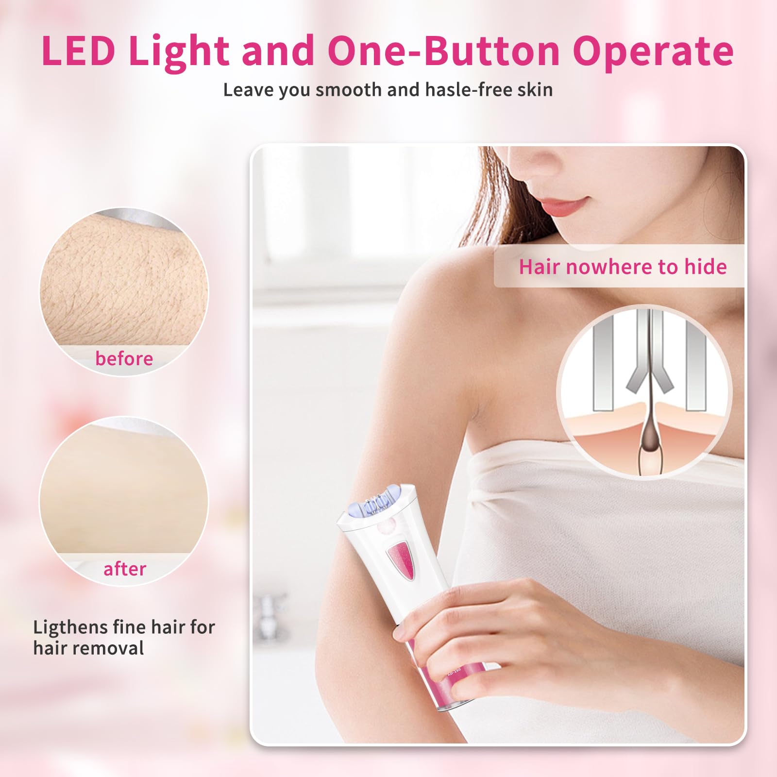 Depiladora facial para mujer, depiladora facial con luz LED, pinzas eléctricas de deslizamiento suave para cara, brazo, piernas, línea de bikini, barbilla, labios, púbico, depiladora inalámbrica