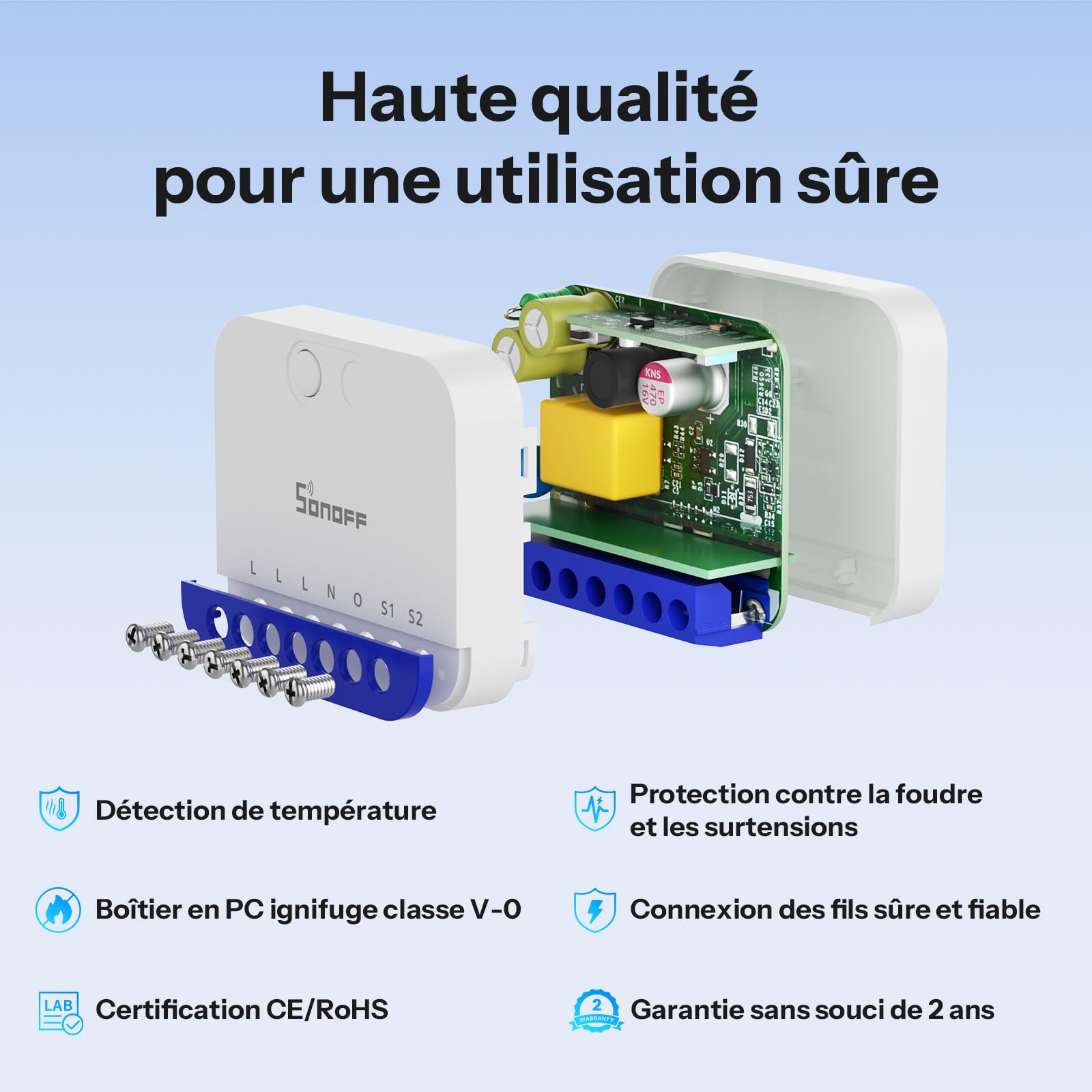 SONOFF Variateur WiFi Mini DIM pour LED à intensité variable, transformateurs électroniques, lampes halogènes à incandescence, conducteur neutre nécessaire, mesure de la puissance, mat compatible avec