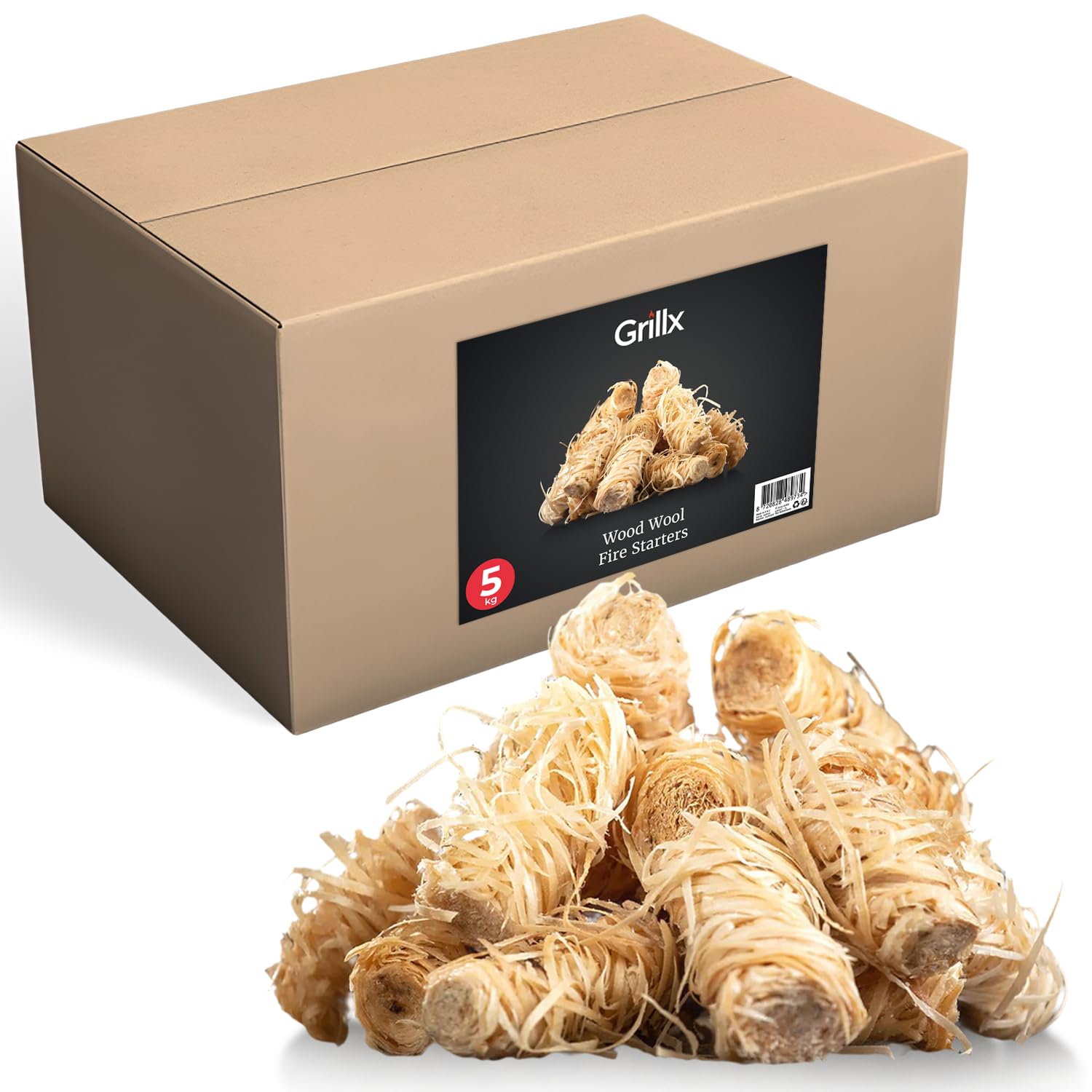 GrillX Braciere per accendifuoco 5 kg - Arricciacapelli ± 420 pezzi - Accendifuoco ecologico - Lana di legno - Barbecue e camino