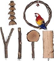 Vista 1 de Juego de 6 piezas de soporte de perca de pájaro de madera natural, soporte de loro, rama, pata, palo de molienda de pájaros, ejercicio