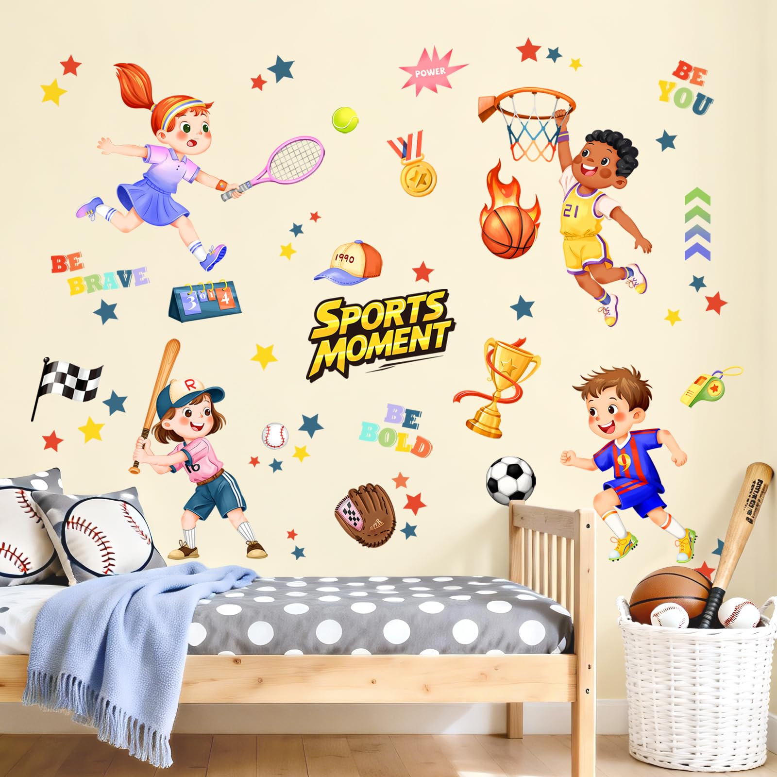 Tanlaby Sports Wall Decals Baseball Tennis Soccer Basketball Wall Stickers for Baby Nursery Kids Room Gymnasiums Gyms Classrooms Kindergartens Wall Decor - Image 2