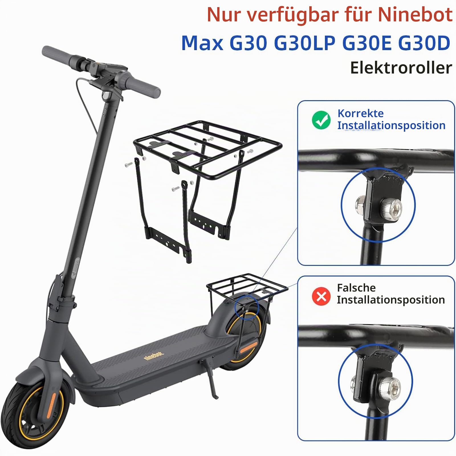 Elektroroller Gepäckträger für Ninebot Max G30D 2/Max G30 Zubehör, Solide Stahlrohre, Stark und Langlebig, Einfach zu Montieren, Zubehör