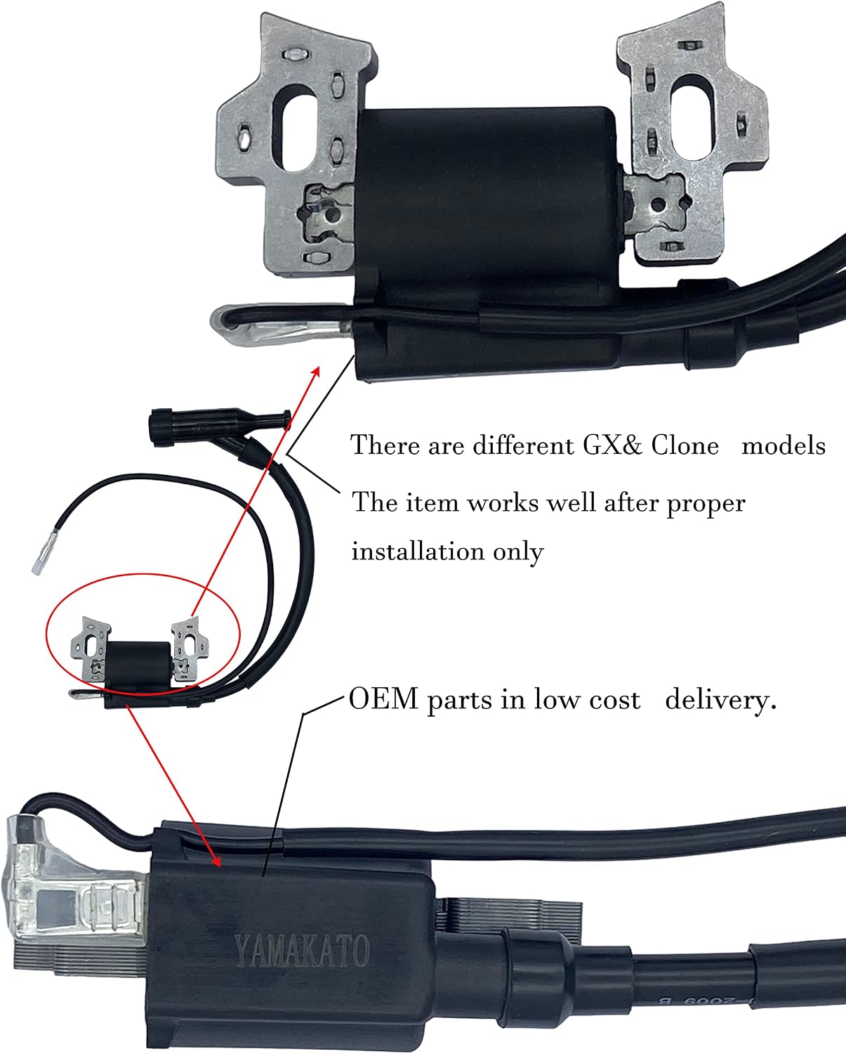 YAMAKATO 590603 196cc 208cc Ignition Coil for Briggs & Stratton CR950 Champion Generac Duromax Firman Ryobi Predator Honda 159cc 163cc 212cc 224cc Log Splitter Washer Generator OEM Pack of 1