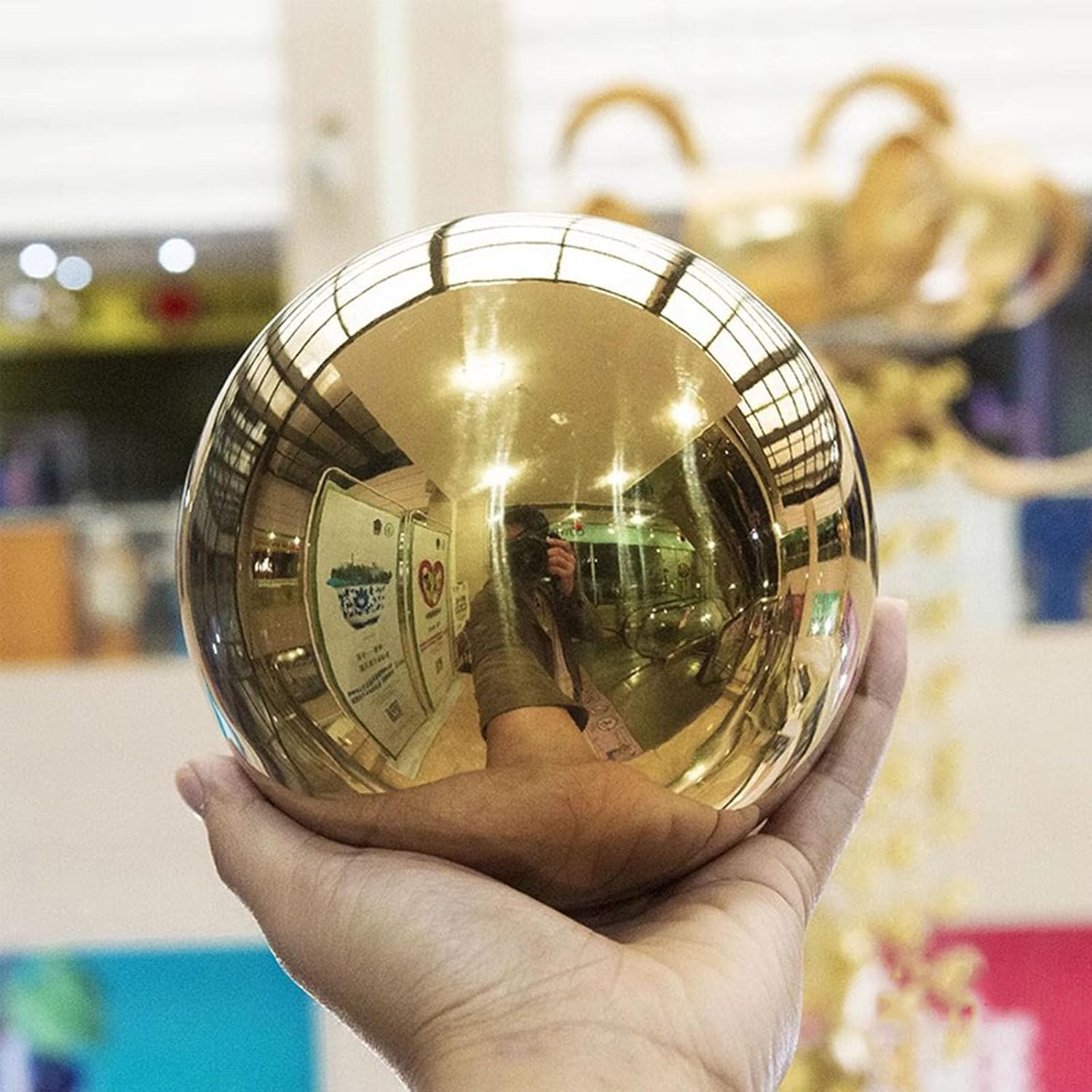 Stainless Steel Gazing Globe Mirror Ball, Garden Reflective Ball Decorations Outside House Decor Outdoor Decorations Mirror Polished Ball to Any Garden or Home (Gold, Dia: 14 inch)