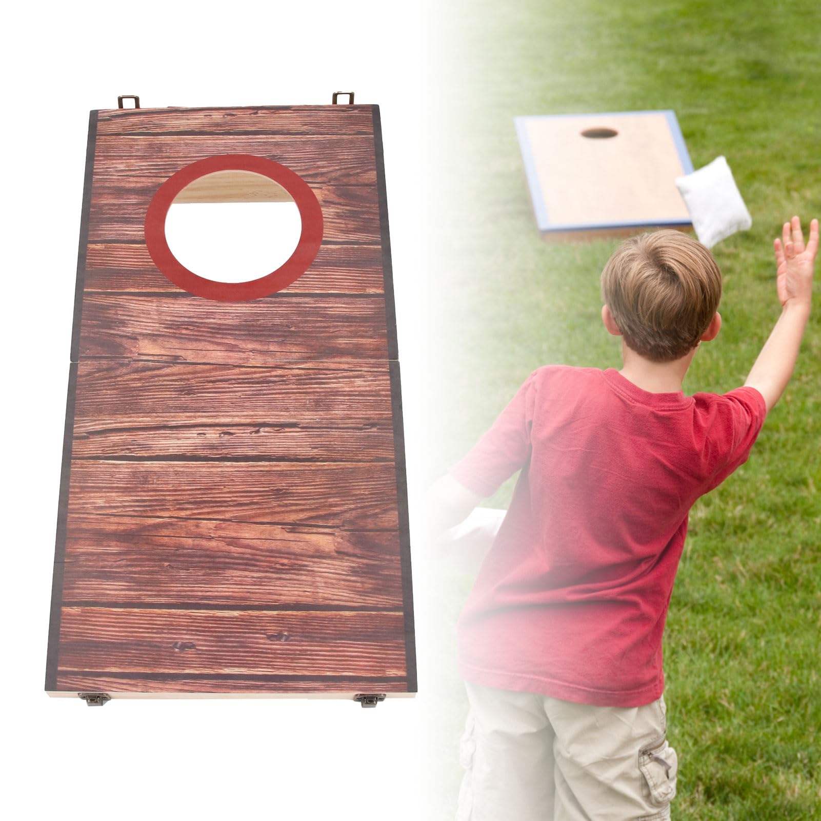 Cornhole Game Set Portable Foldable Interactive Water Endurance Bean Bag Toss Game for Party Camping Outdoor Backyard (Red Circle)